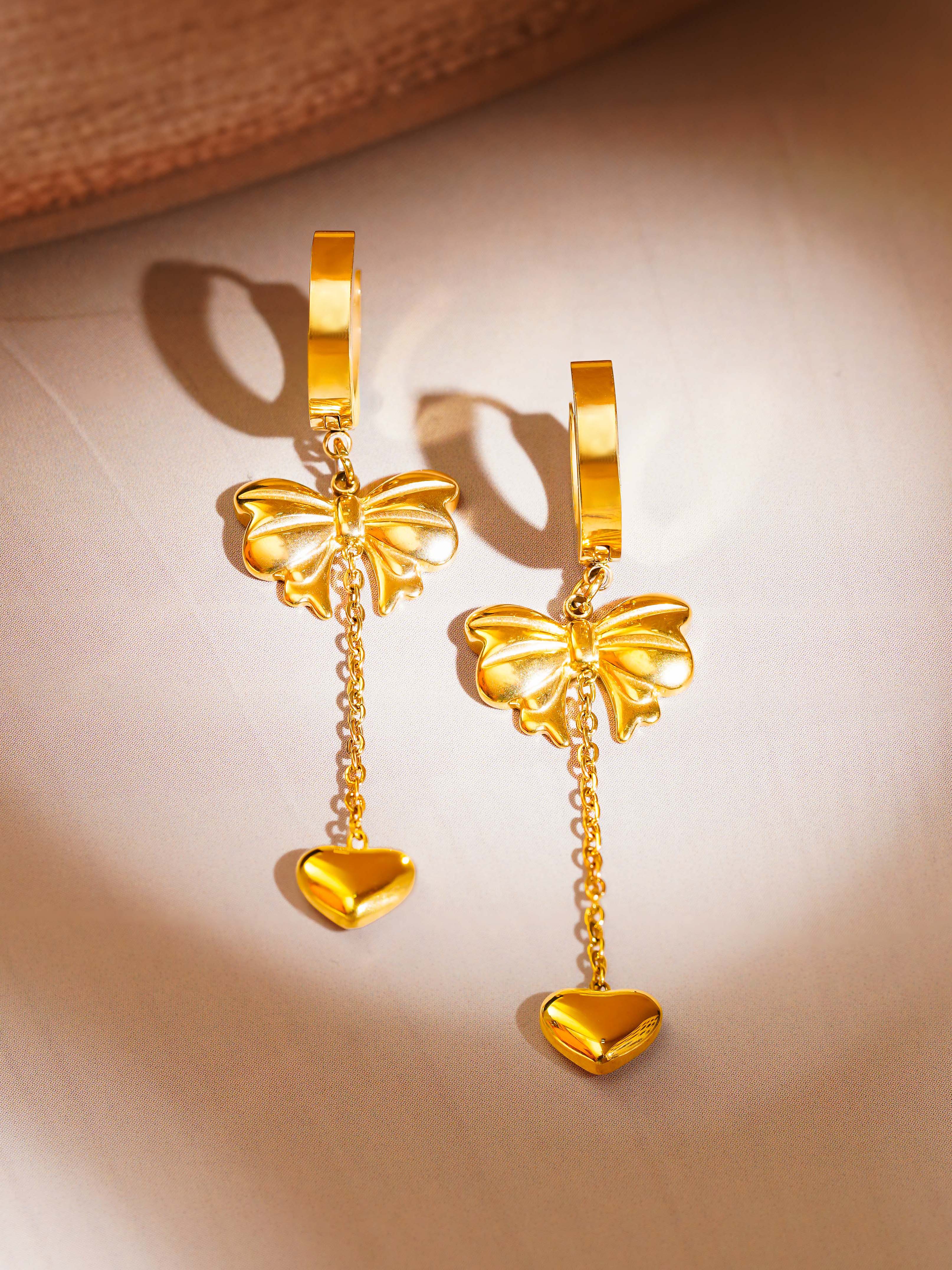 18K Gold Plated Sweetheart Bow Tassel Earrings
