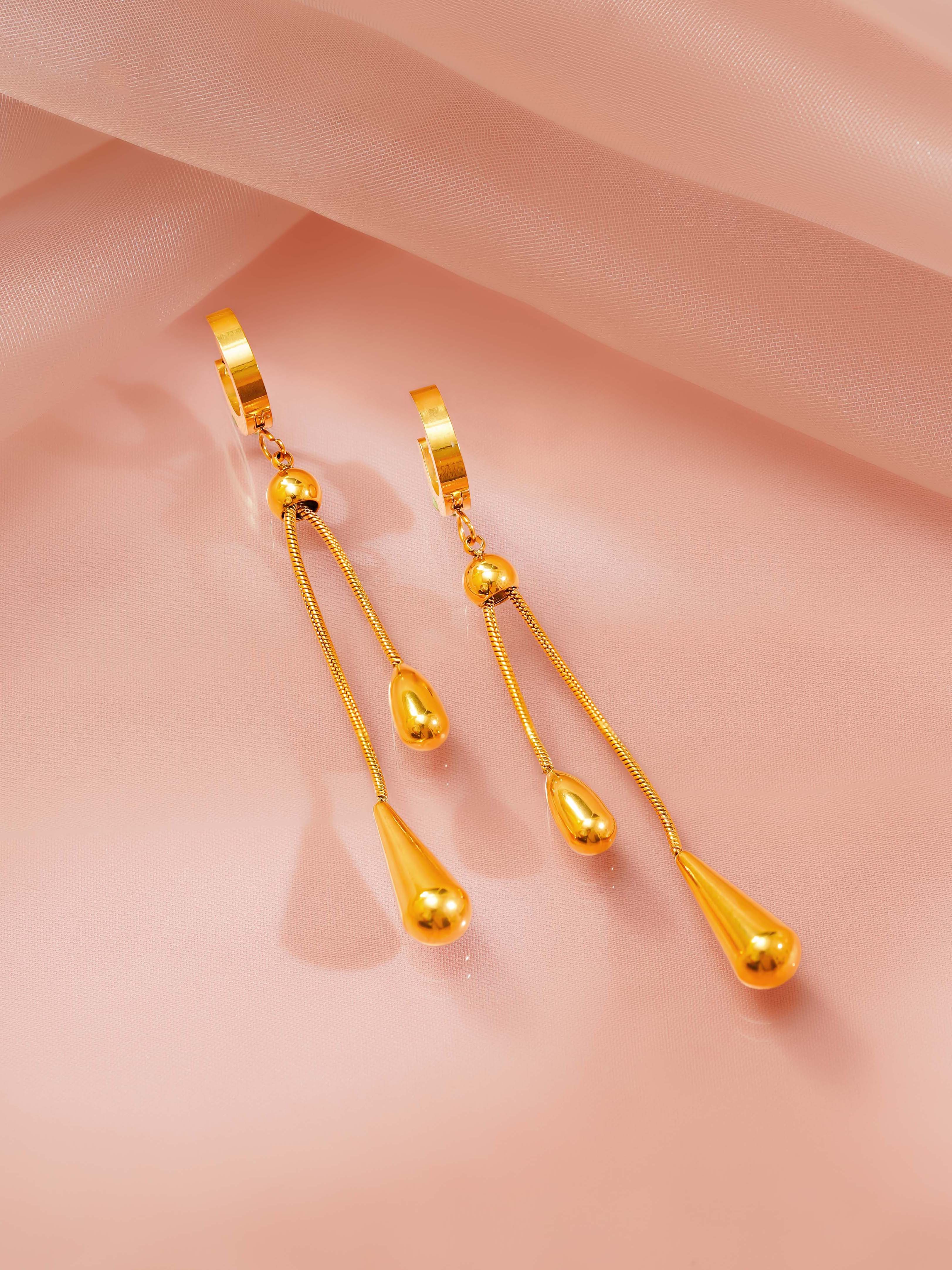 18K Gold Plated Golden Drape Tassel Drop Earrings