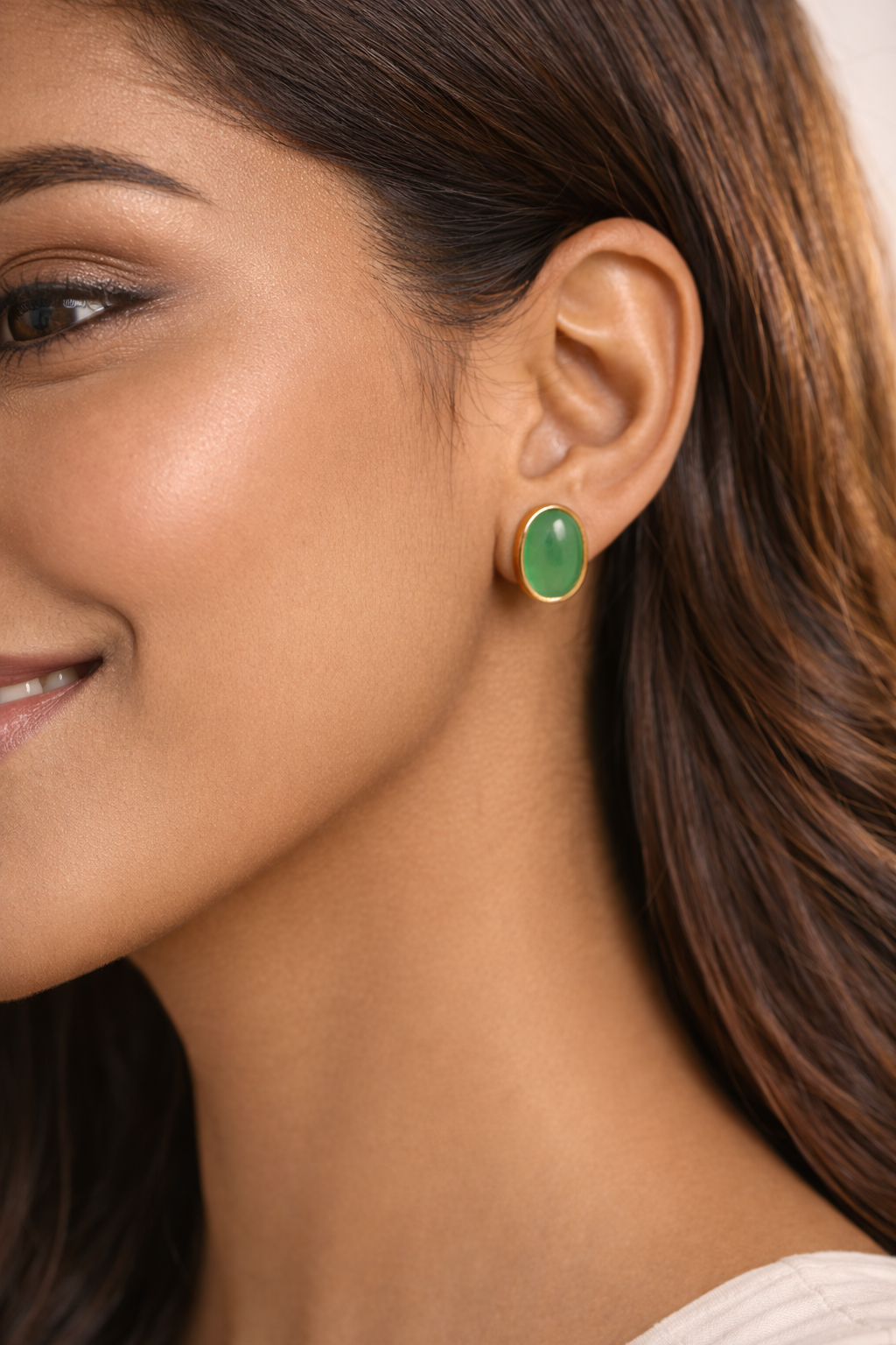 18K Gold Plated Green Stone Stud Earrings