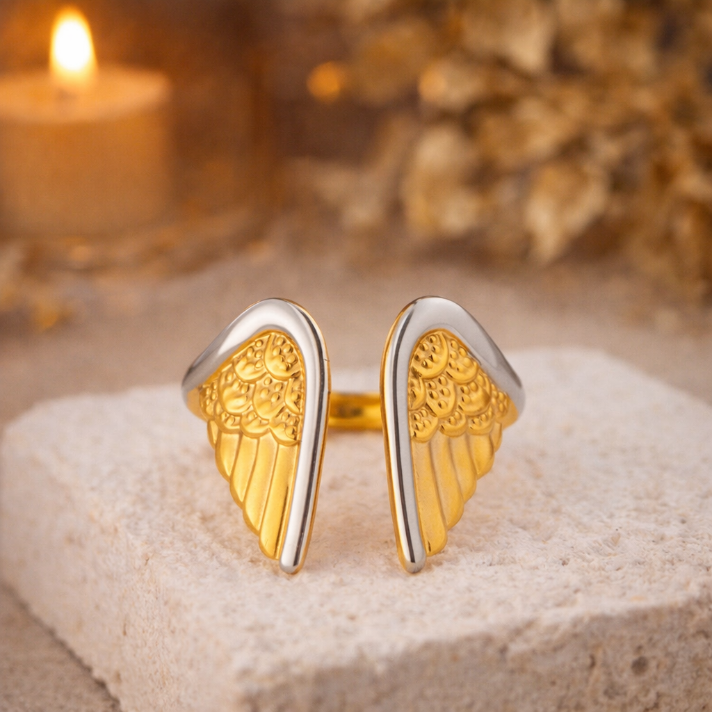 18K Gold Plated Two-Tone Angel Wing Open Ring