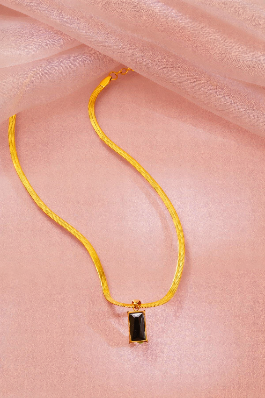 18K Gold Plated Black Stone Pendant Necklace