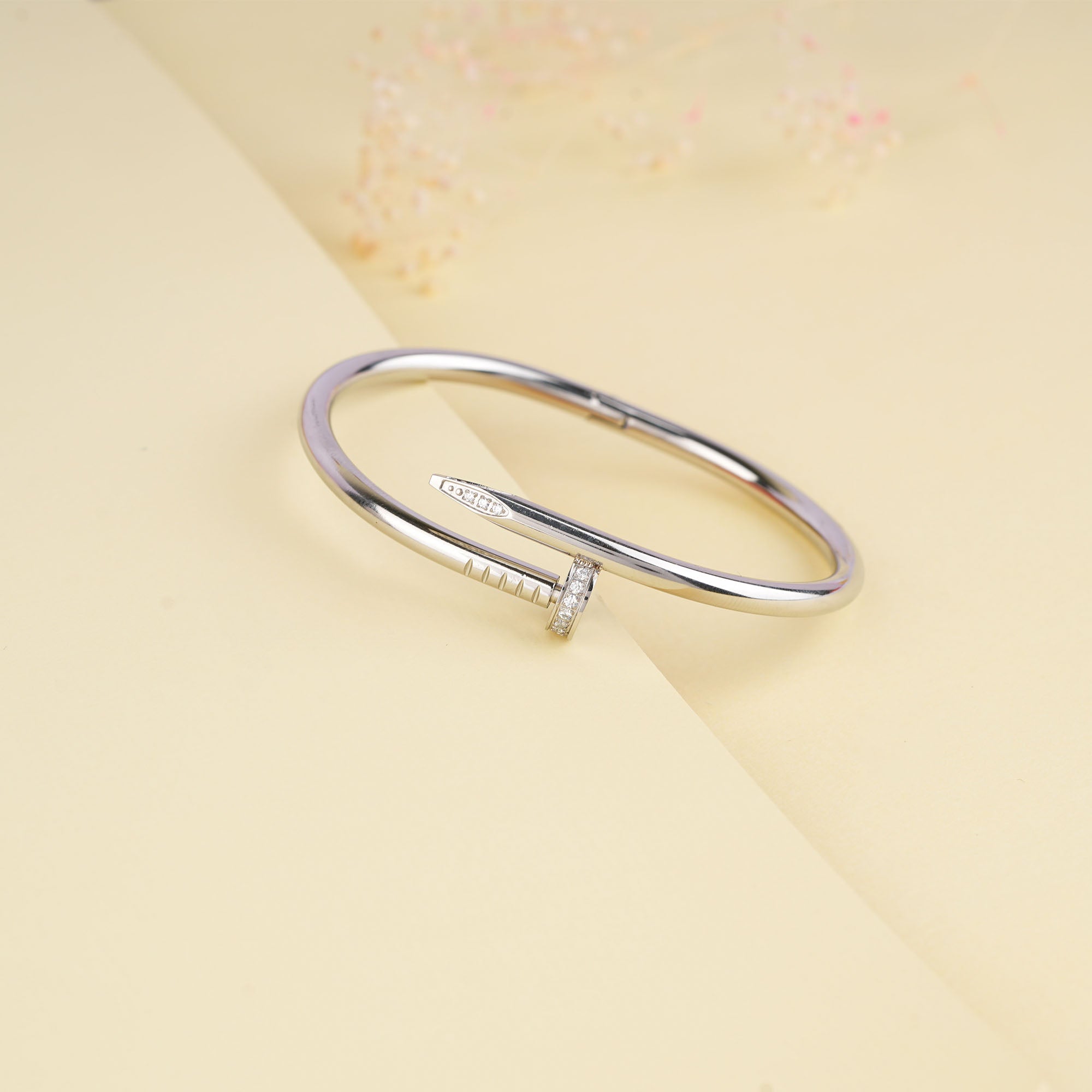 Nail bangle styled in a casual-chic look