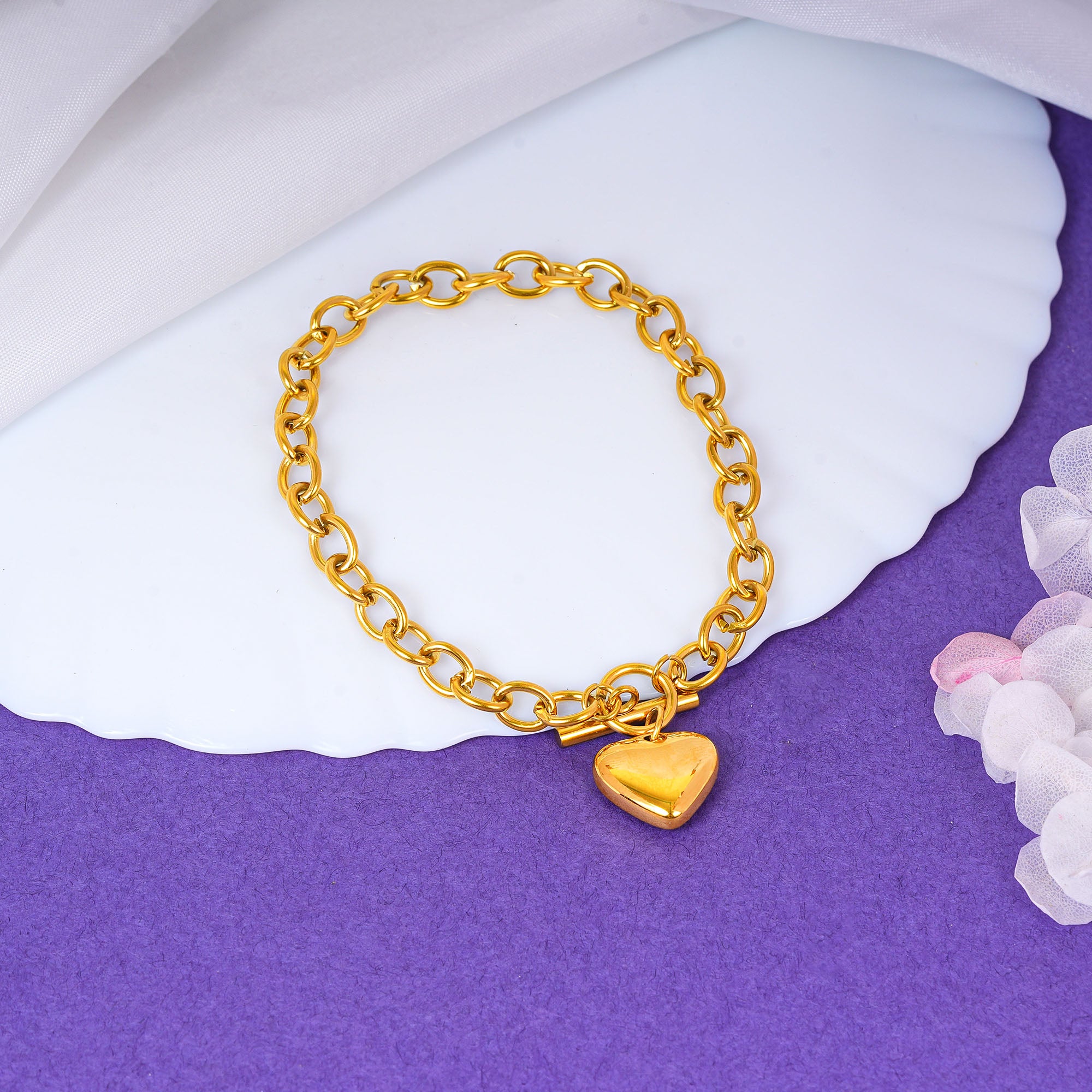 18K Gold Plated Heart Charm Buckle Chain Bracelet