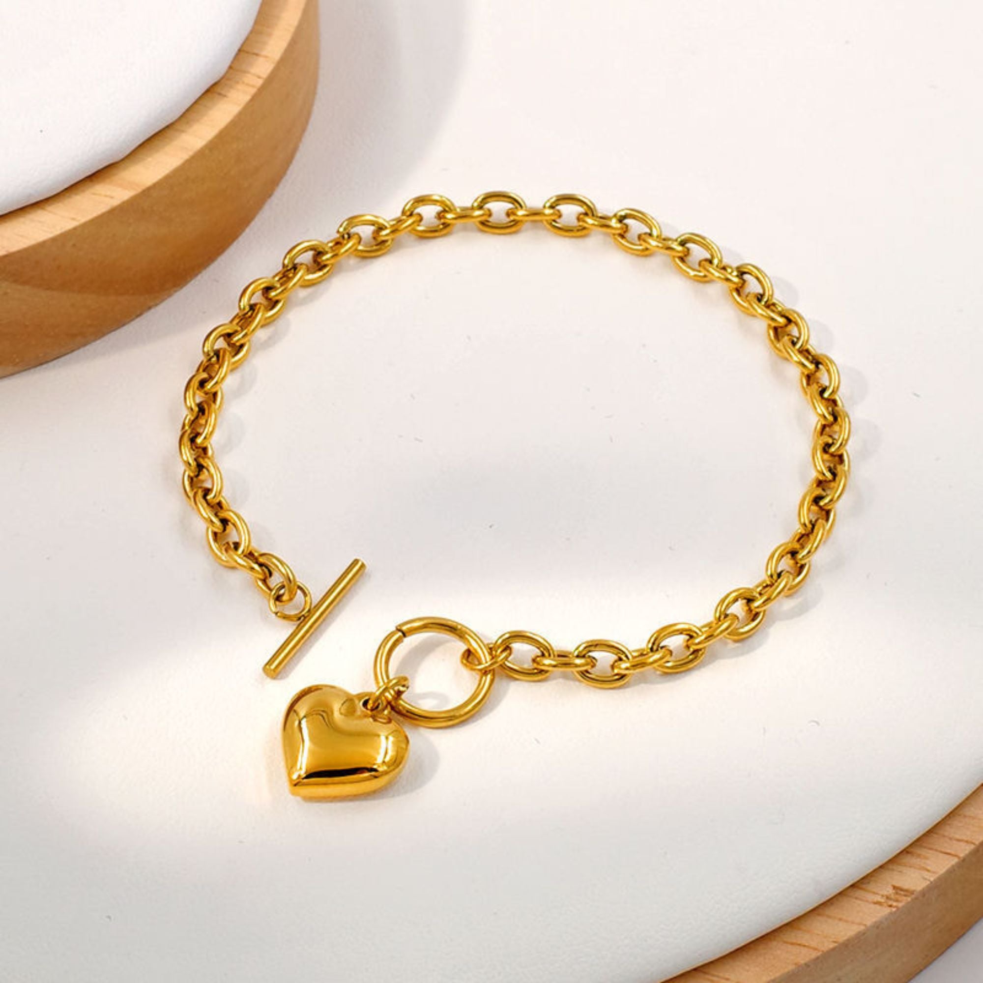 18K Gold Plated Heart Charm Buckle Chain Bracelet