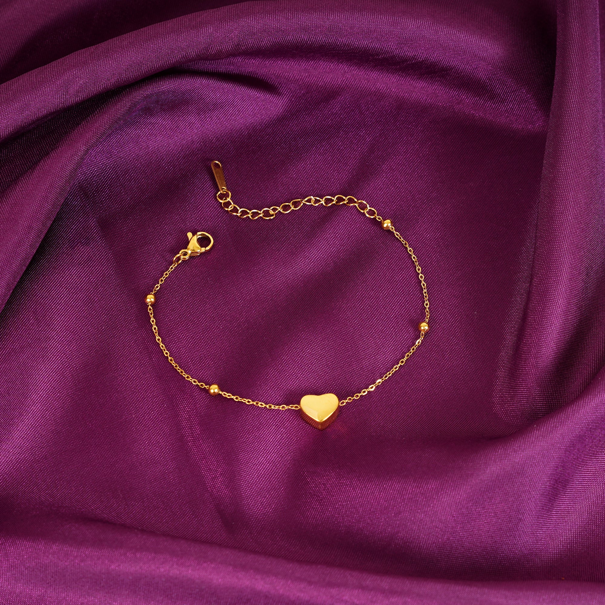 18K Gold Plated Heart Chain Beaded Bracelet