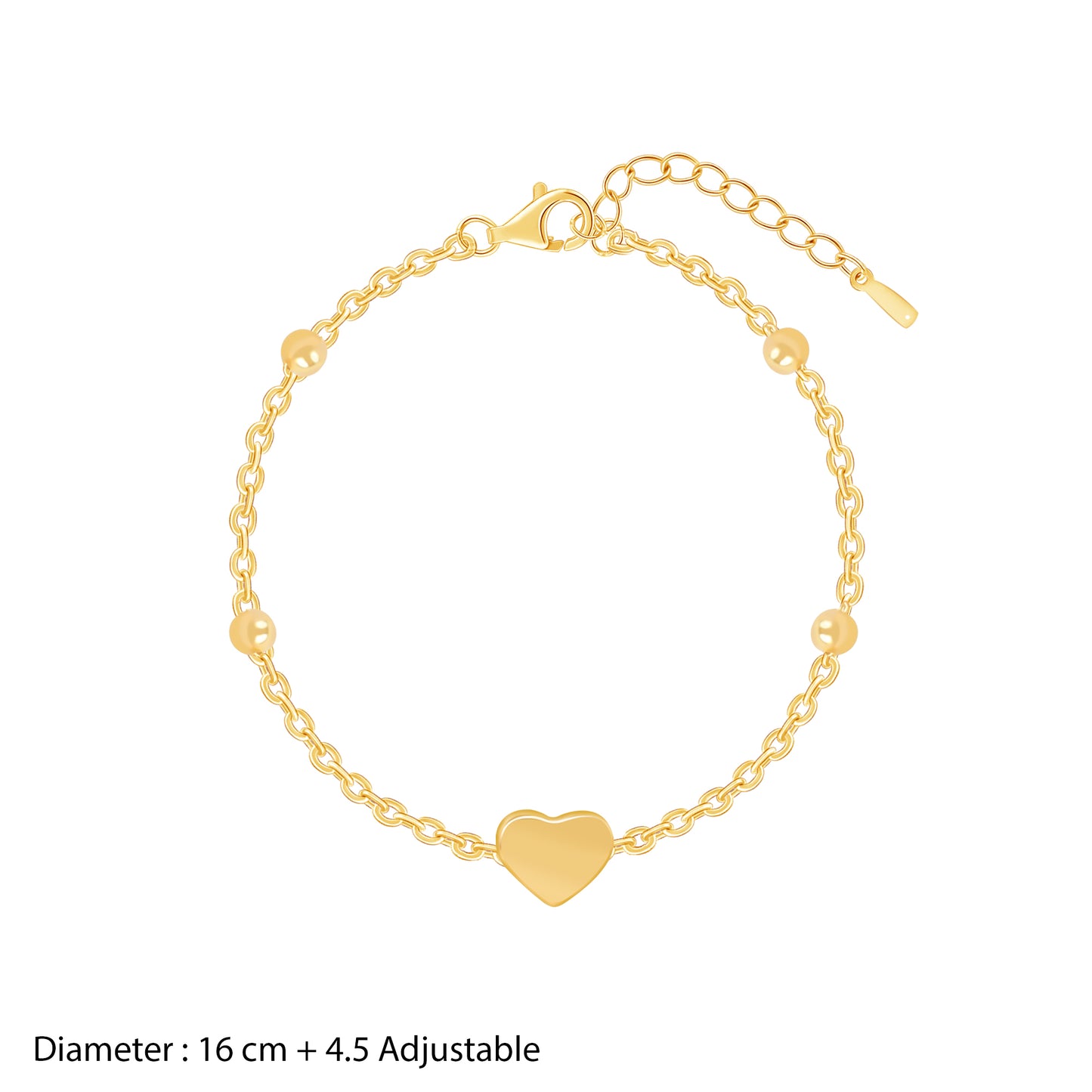 18K Gold Plated Heart Chain Beaded Bracelet
