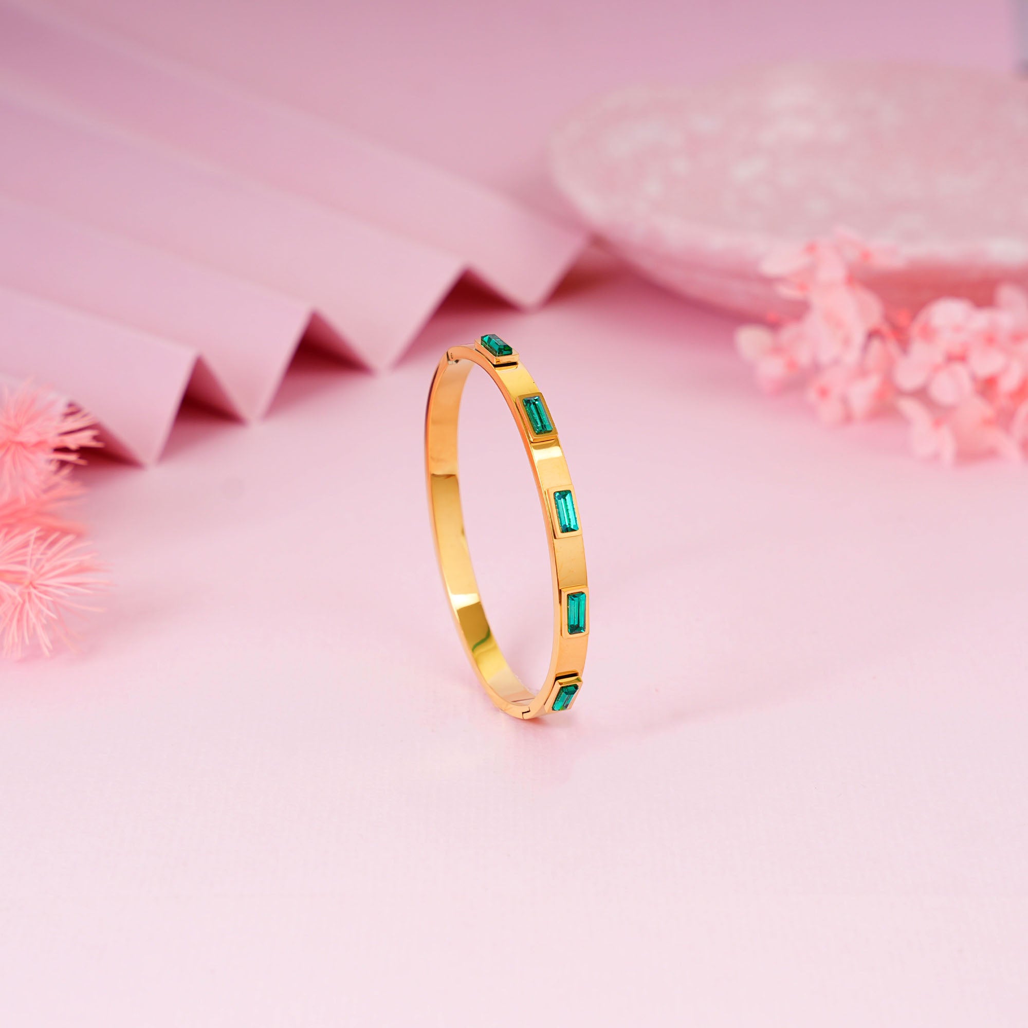 18K Gold Plated Bezel Bangle Bracelet