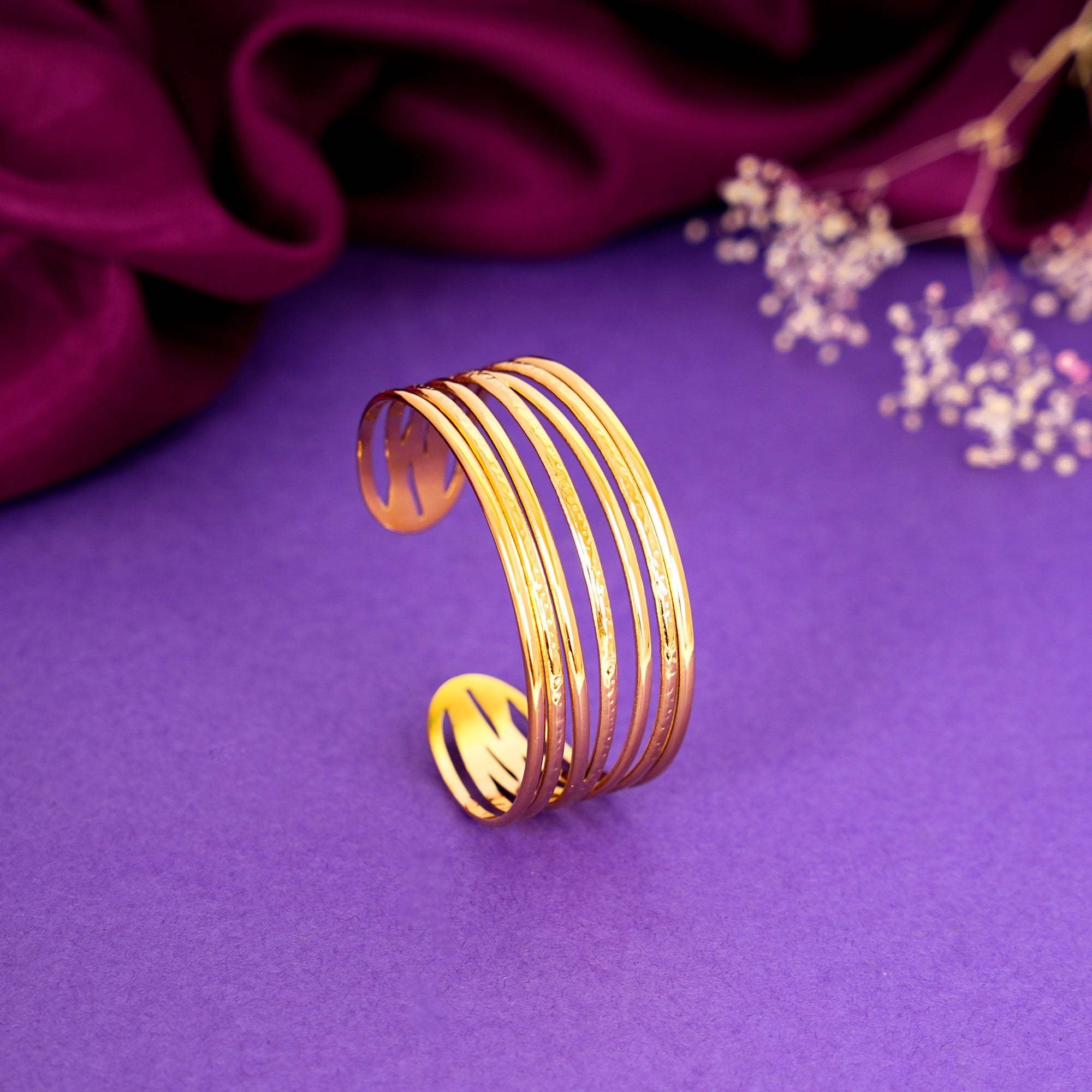 18K Gold Plated Golden Tides Multilayer Open Cuff Bracelet