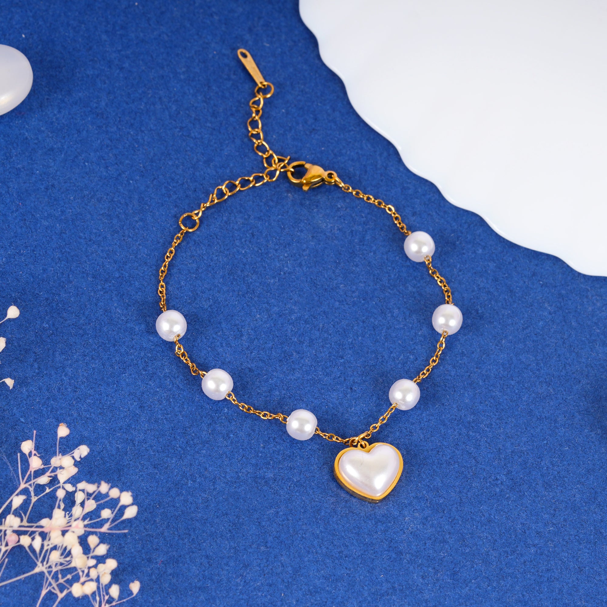 18K Gold Plated Pearl Heart Bracelet