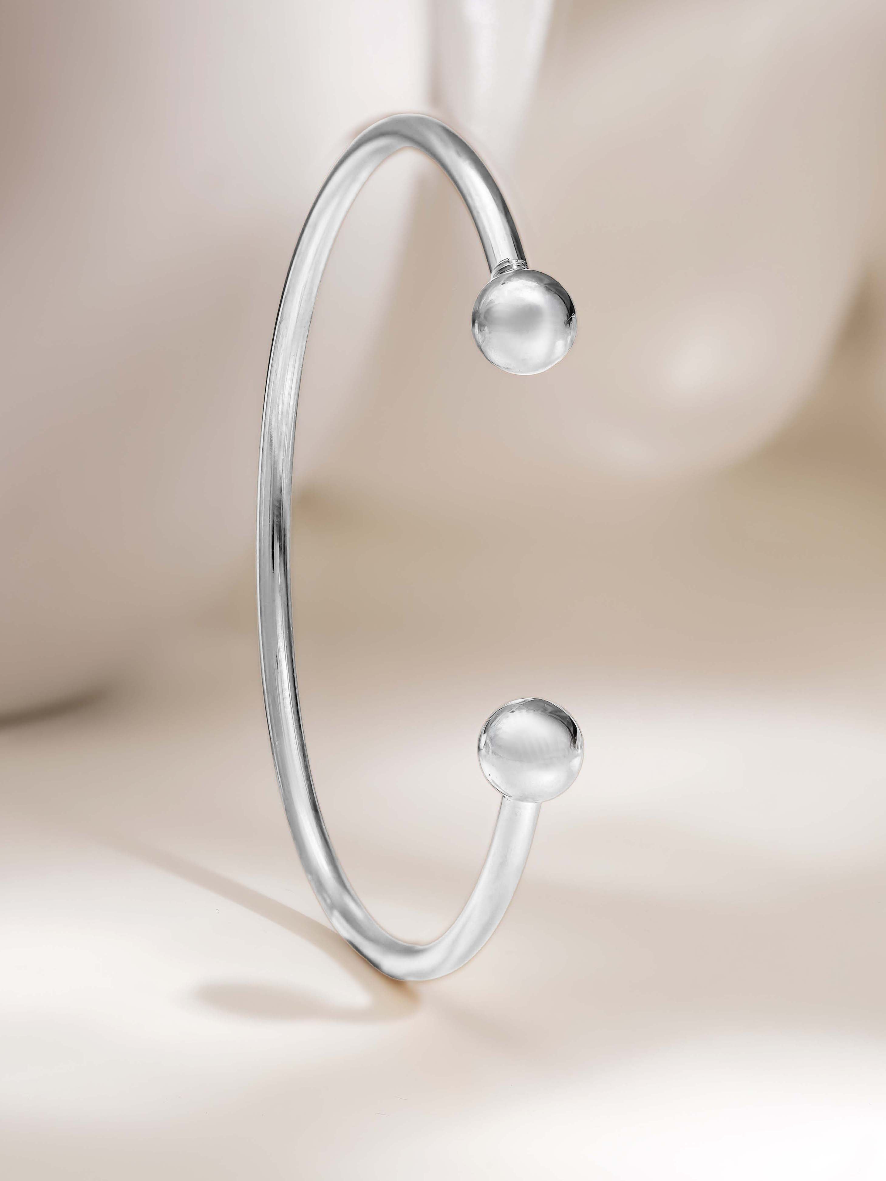 18K Gold Plated Classic Open Kada Bangle Bracelet - White Gold
