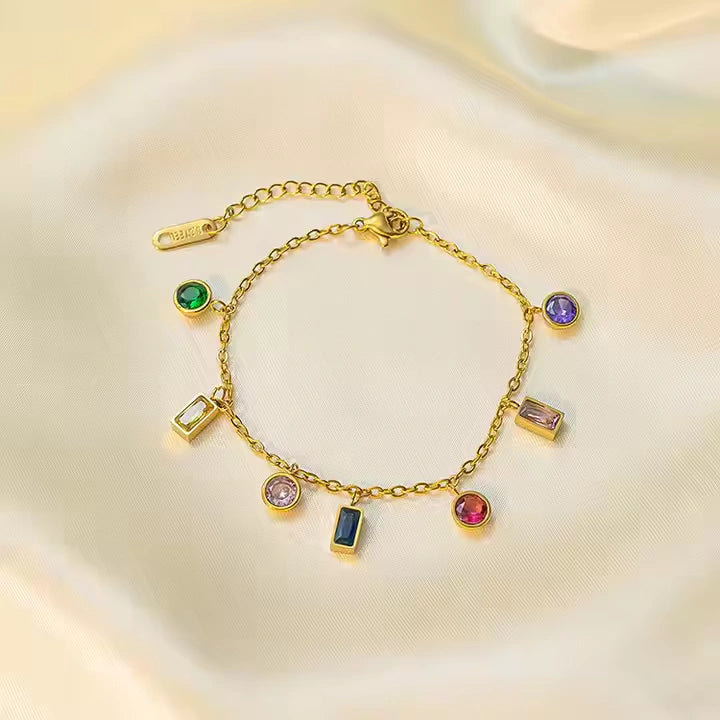 18K Gold Plated Golden Glow Multi Color Charms Bracelet