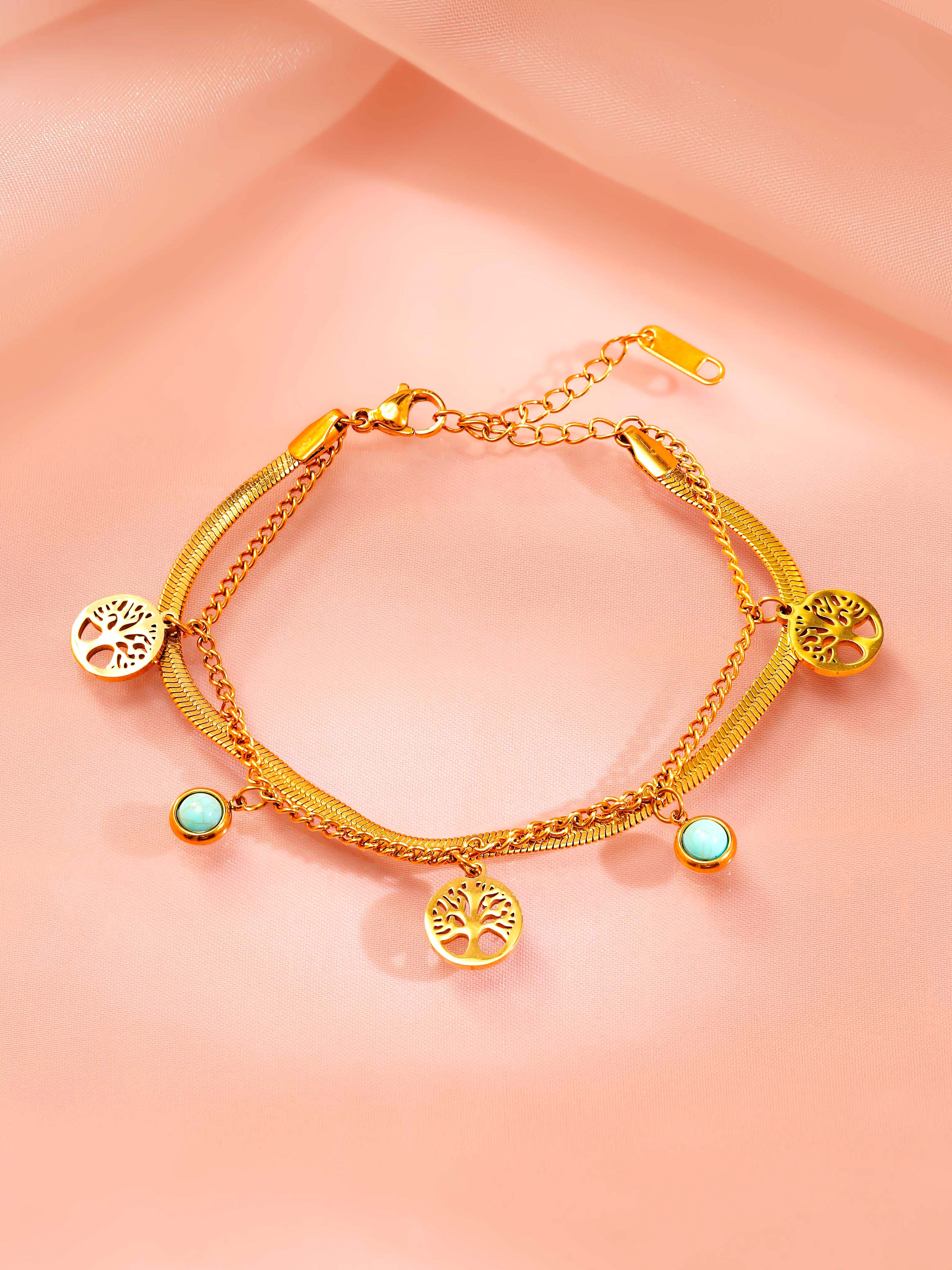 18K Gold Plated Layered Charm Bracelet