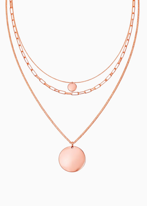 Layered Coin Necklace Rose Gold