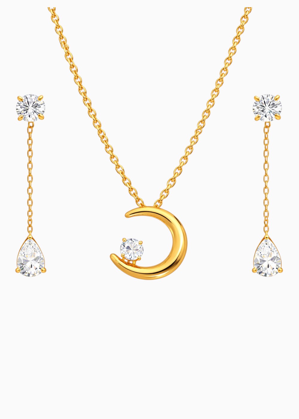 18K Gold Plated Crescent Moon Necklace and Drop Earrings Set