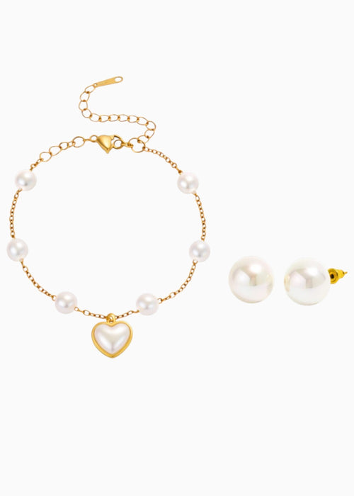 Pearl Heart Bracelet Set