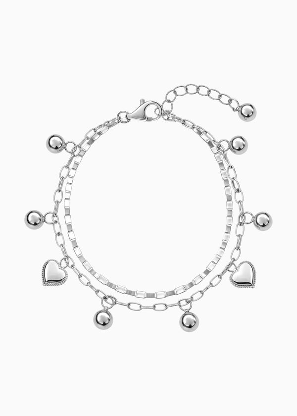 Layered Heart Bracelet Silver