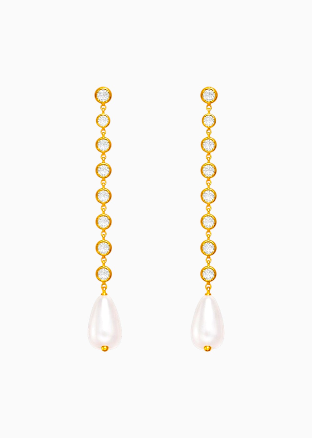 18K Gold Plated CZ Studded Pearl Tassel Statement Earrings