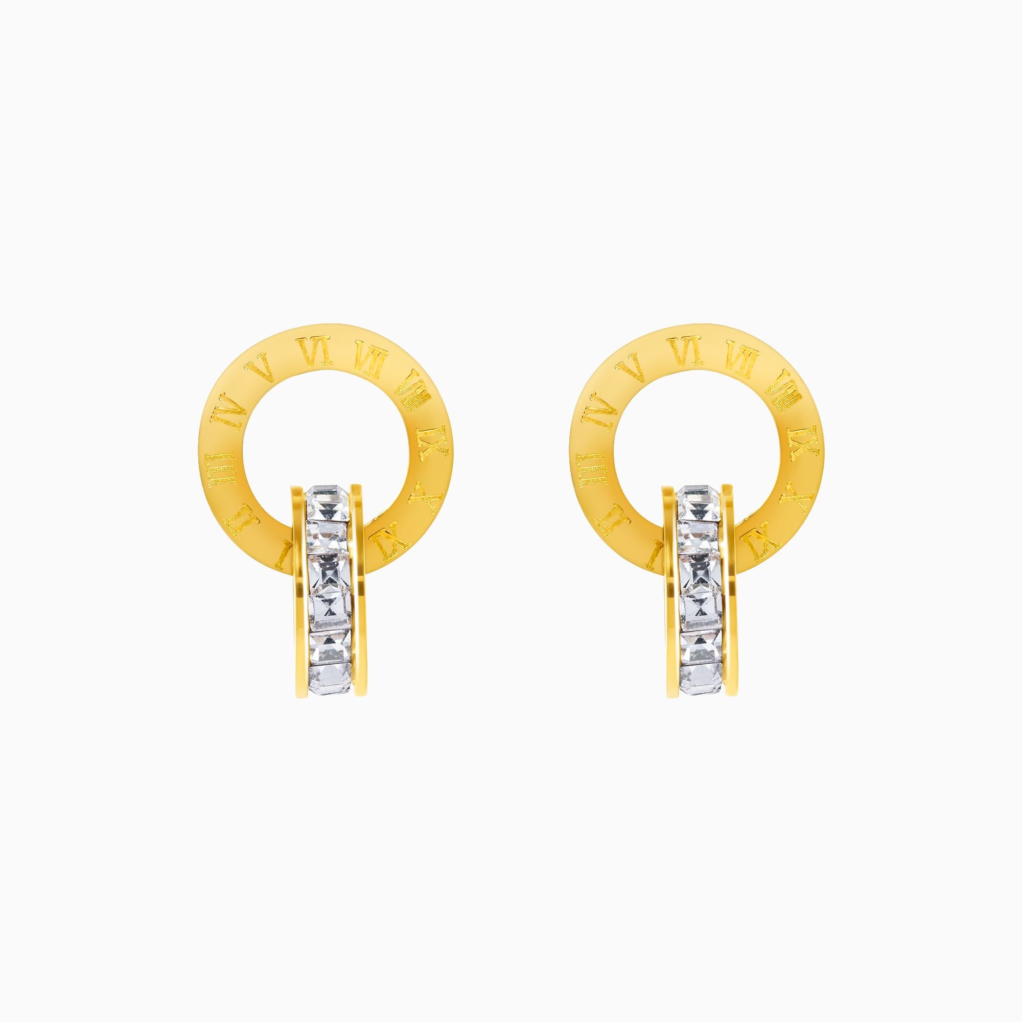 18K Gold Plated Orbit of Grace Gold Double Ring Stud Earrings