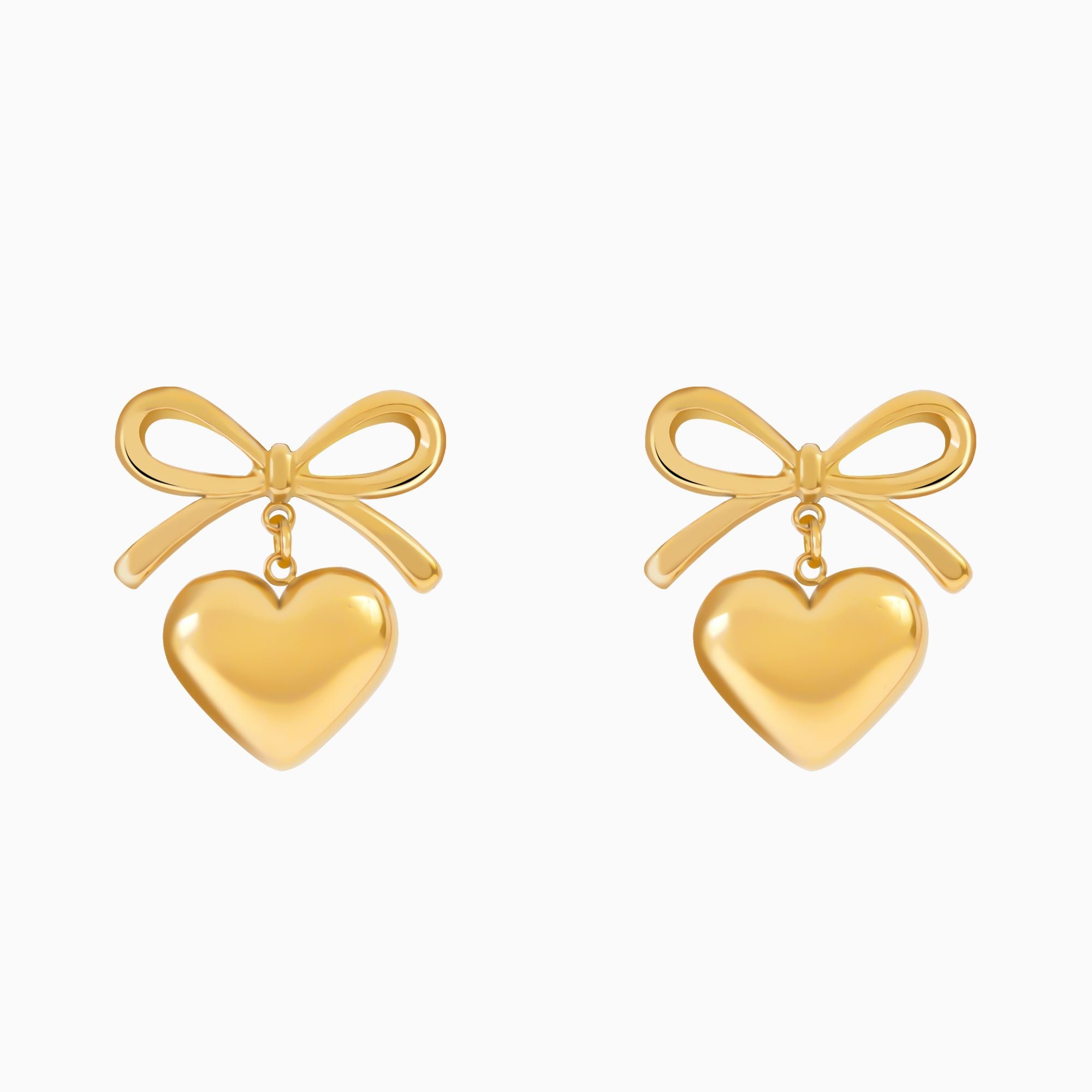 18K Gold Plated Wrapped with Love Heart Bow Earrings - Gold