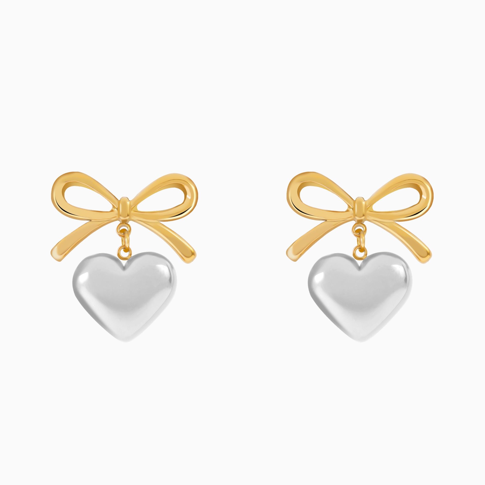18K Multi Tone Plated Wrapped with Love Heart Bow Earrings - Silver