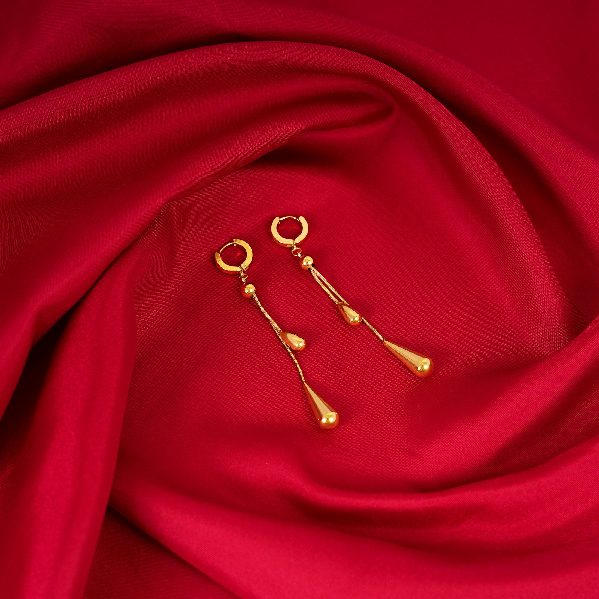 18K Gold Plated Golden Drape Tassel Drop Earrings