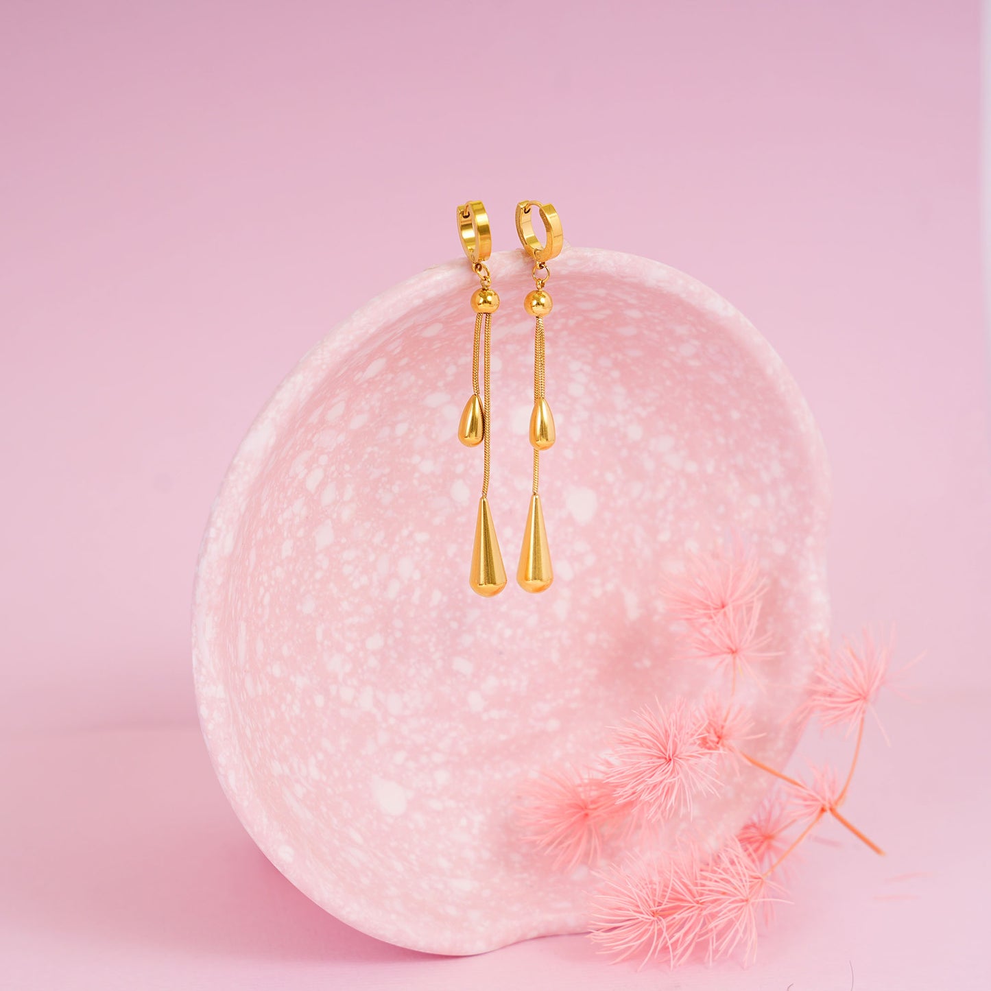 18K Gold Plated Golden Drape Tassel Drop Earrings
