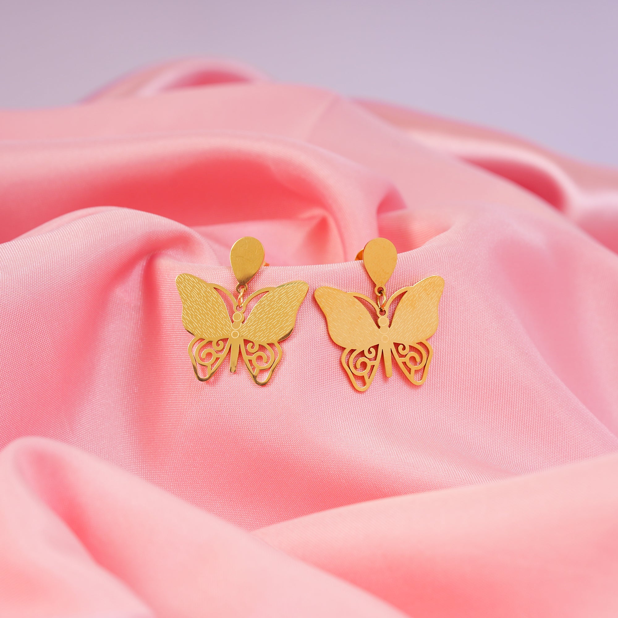 18K Gold Plated Golden Flutter Butterfly Drop Earrings