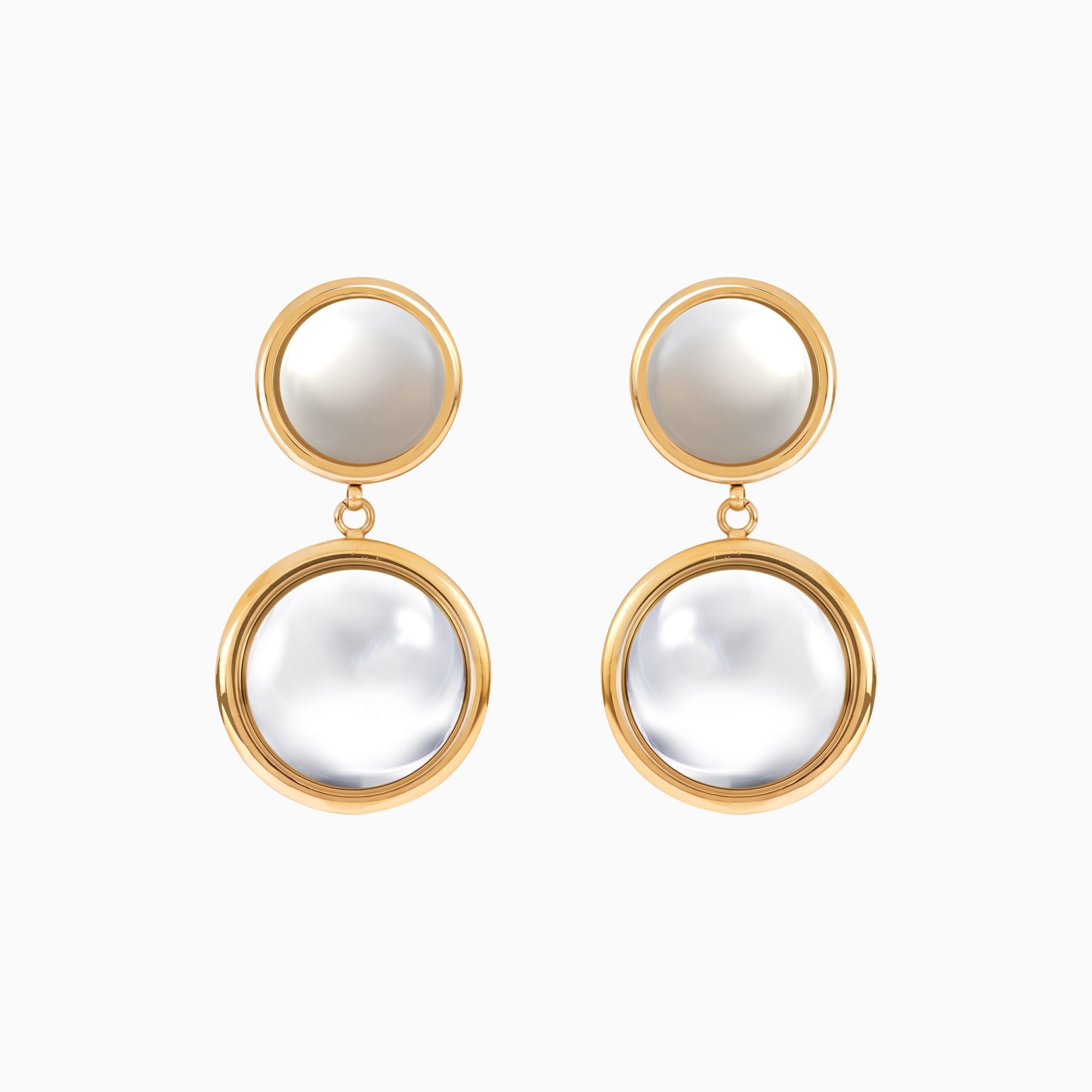 18K Gold Plated Lunar Grace Gold Double Drop Pearl Earrings
