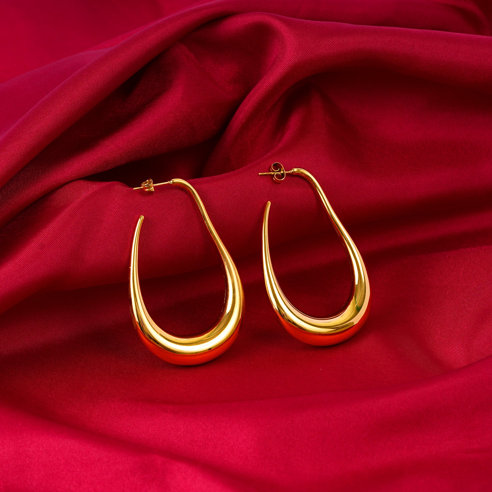 18K Gold Plated Elara Drop Long Hoop Teardrop Earrings