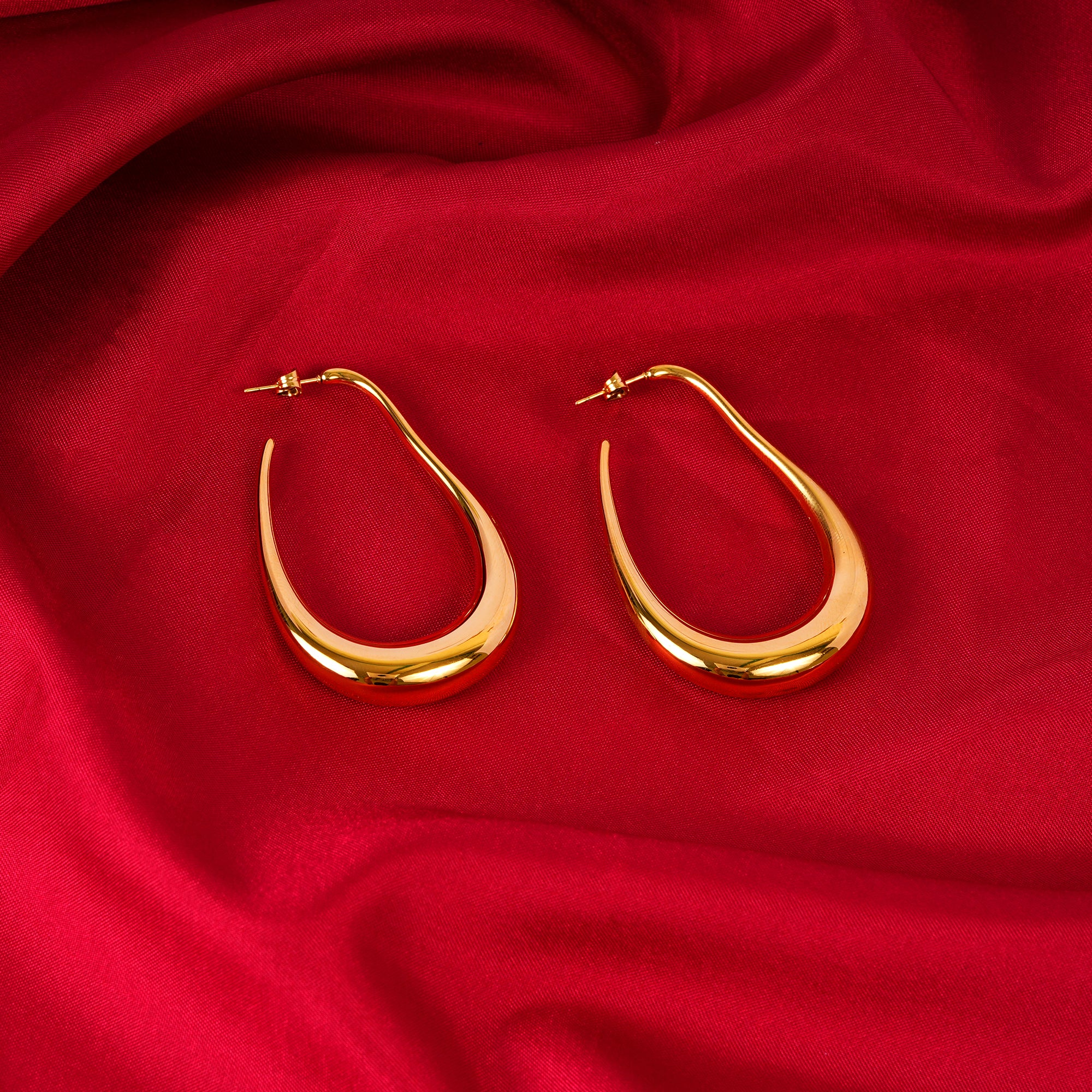 18K Gold Plated Elara Drop Long Hoop Teardrop Earrings