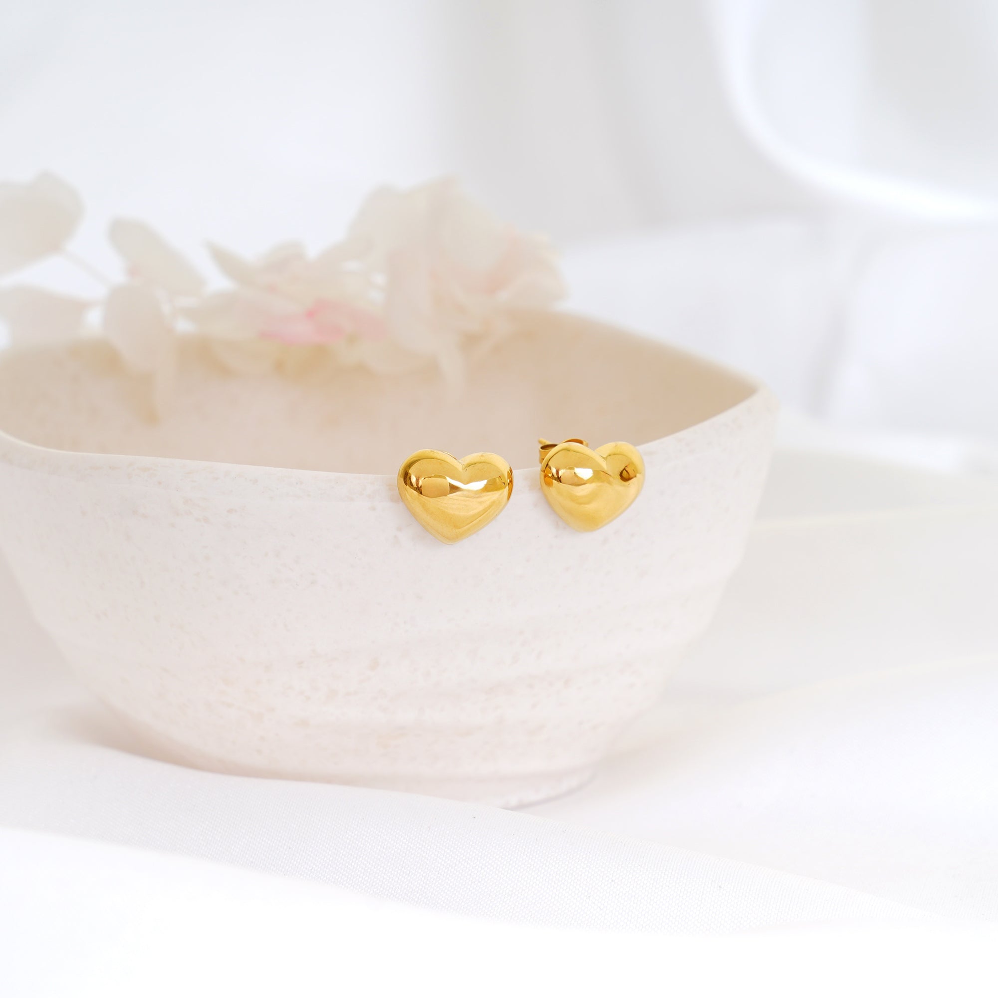 18K Gold Plated Puffy Heart Stud Earrings