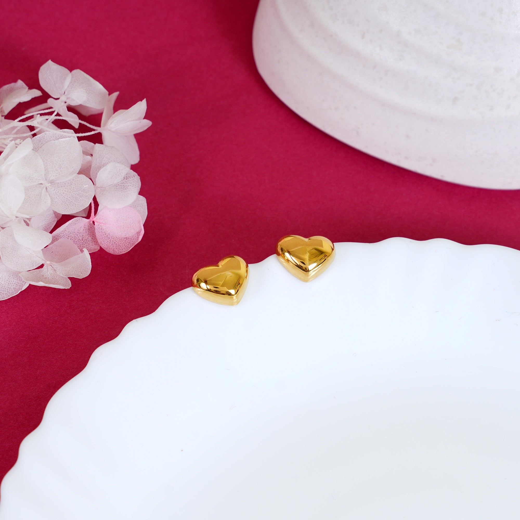18K Gold Plated Puffy Heart Stud Earrings