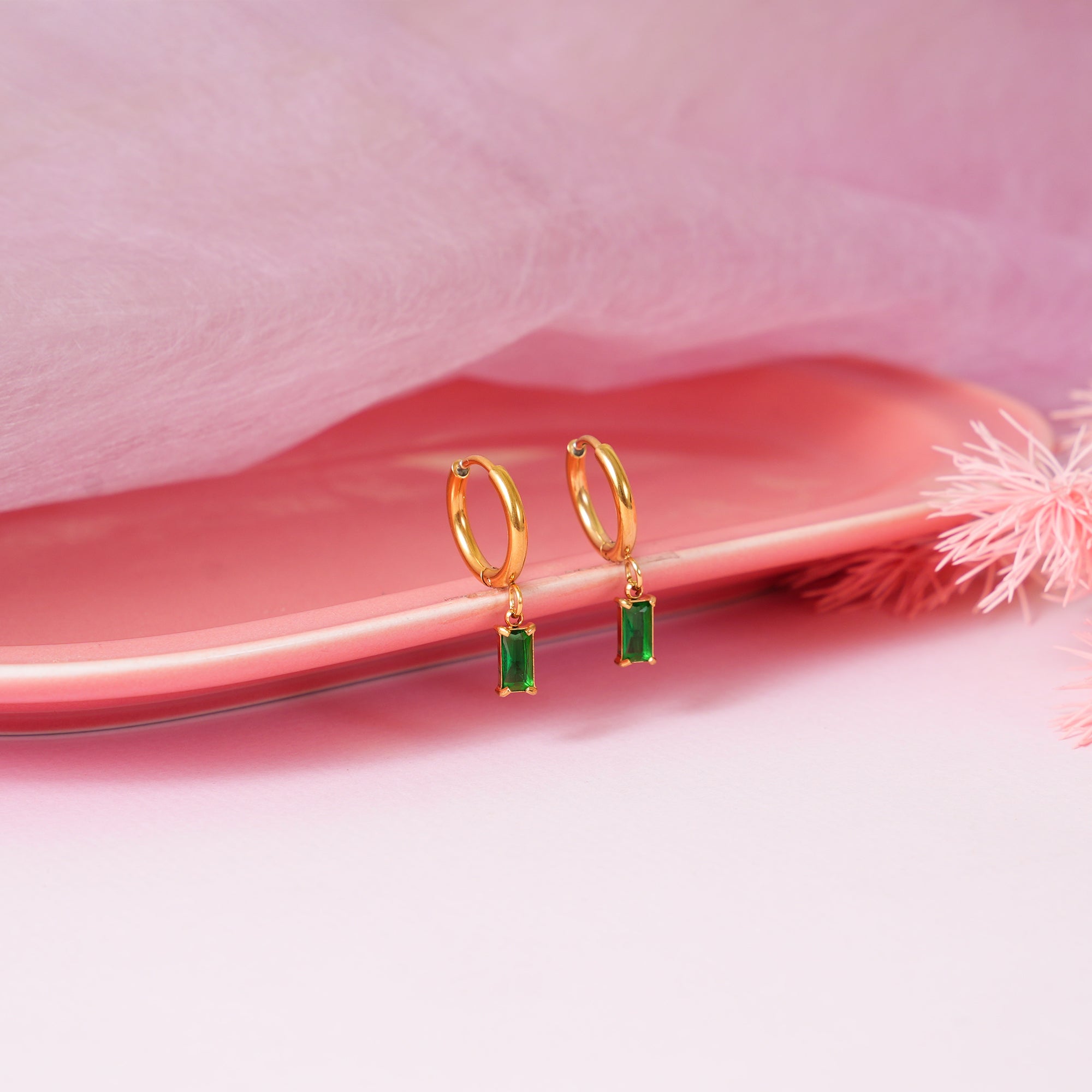 18K Gold Plated Emerald Drop Earrings