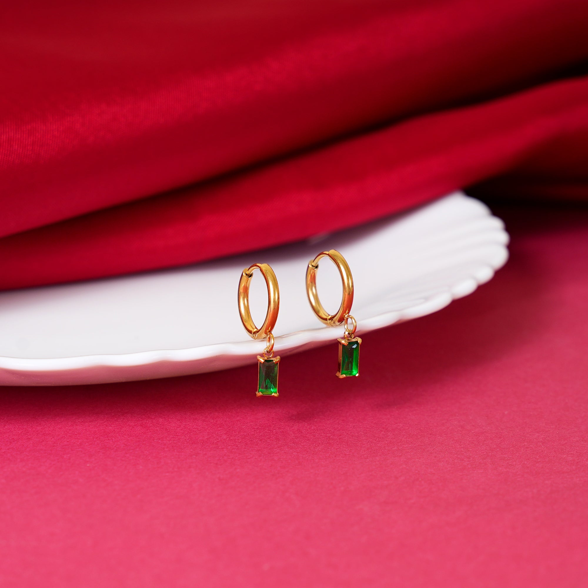 18K Gold Plated Emerald Drop Earrings
