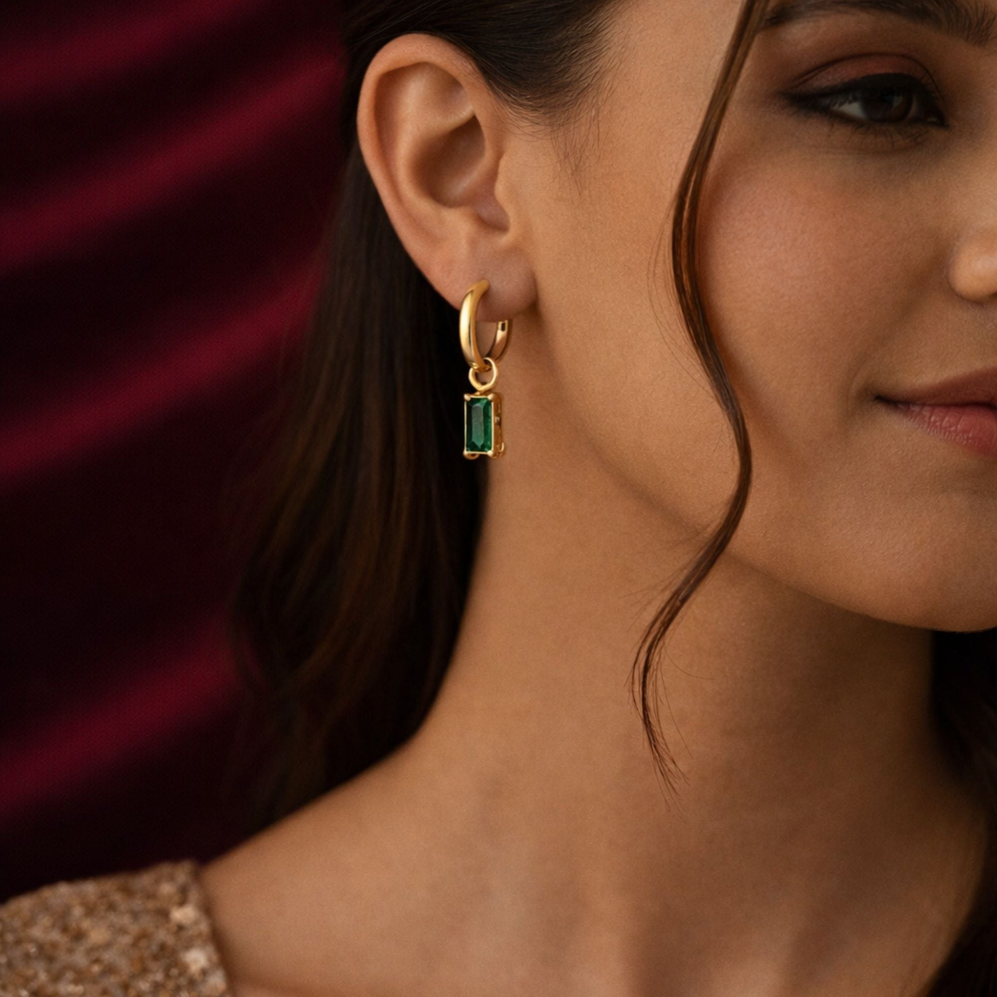 18K Gold Plated Emerald Drop Earrings