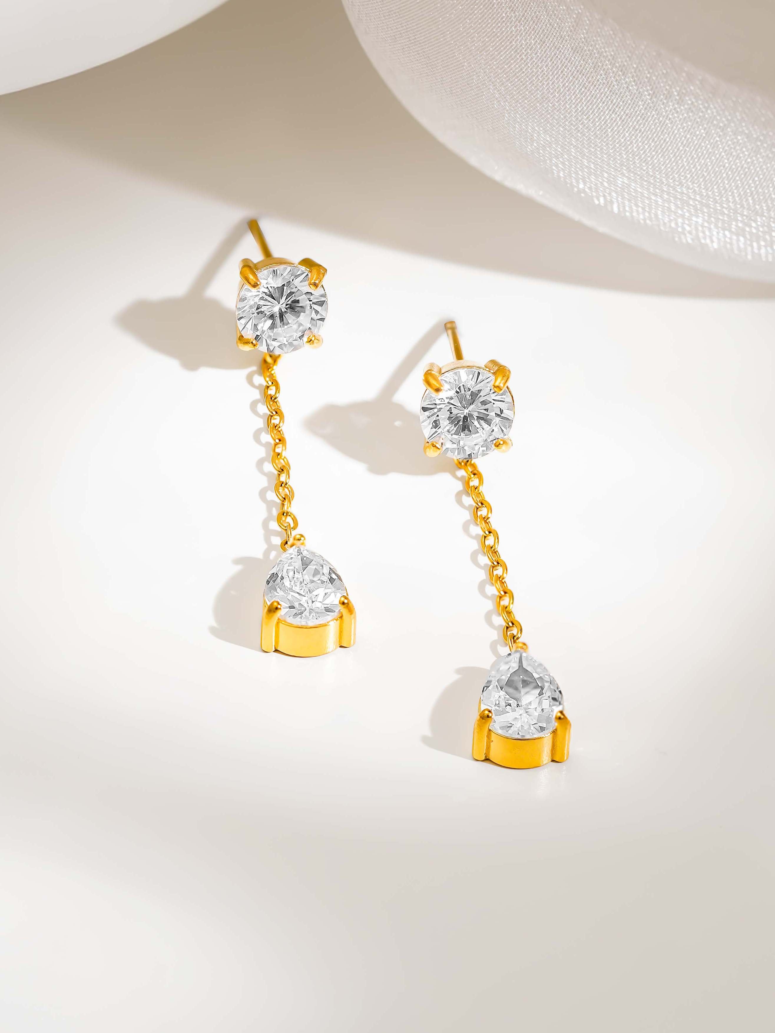 18K Gold Plated Crescent Moon Necklace and Drop Earrings Set