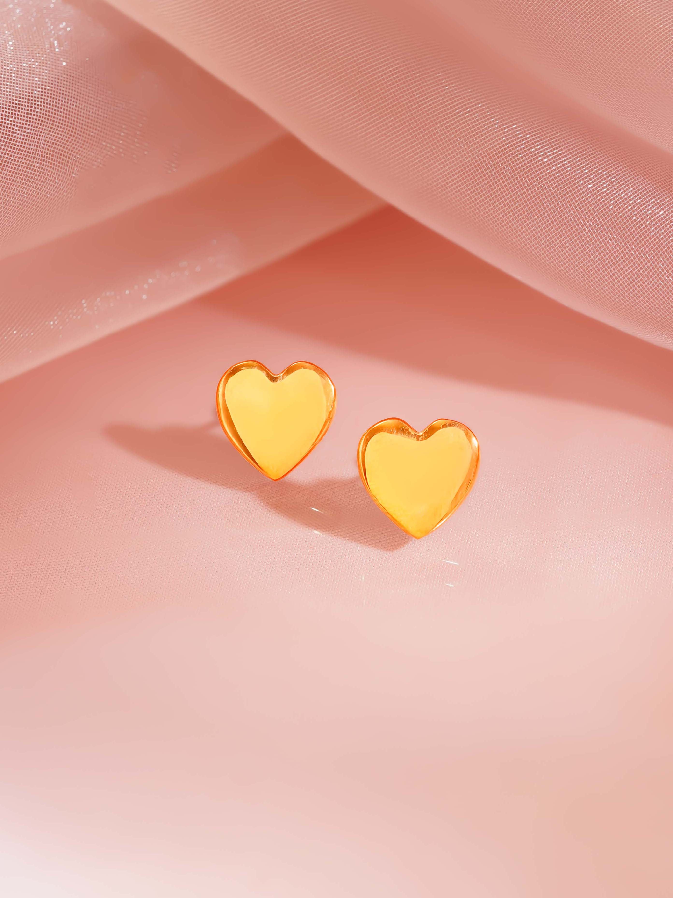 18K Gold Plated Glossy Heart Stud Earrings