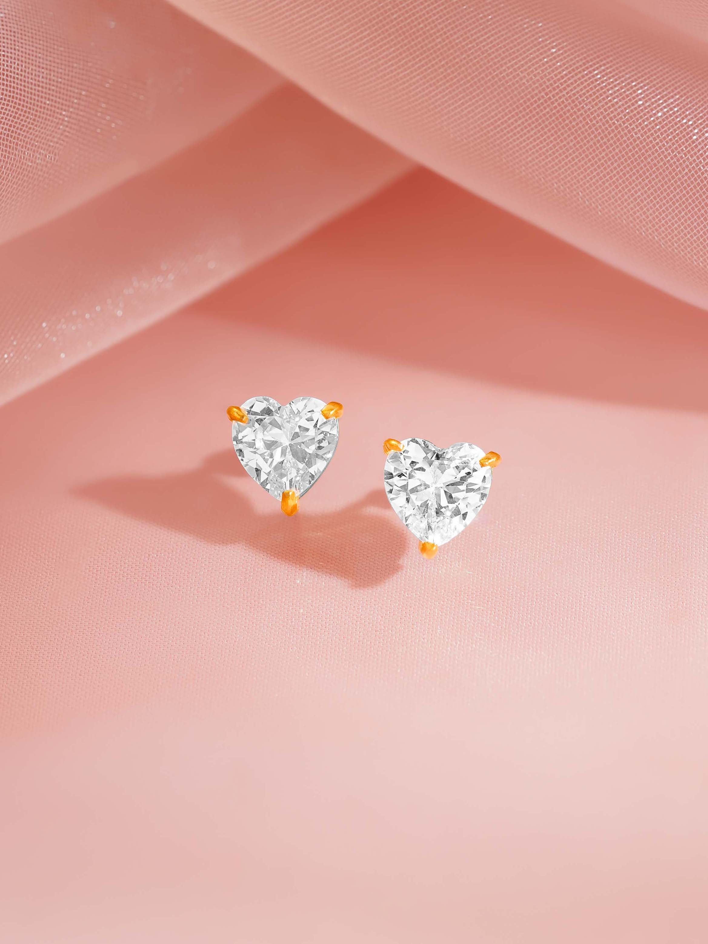 18K Gold Plated Heart Crystal Stud Earrings