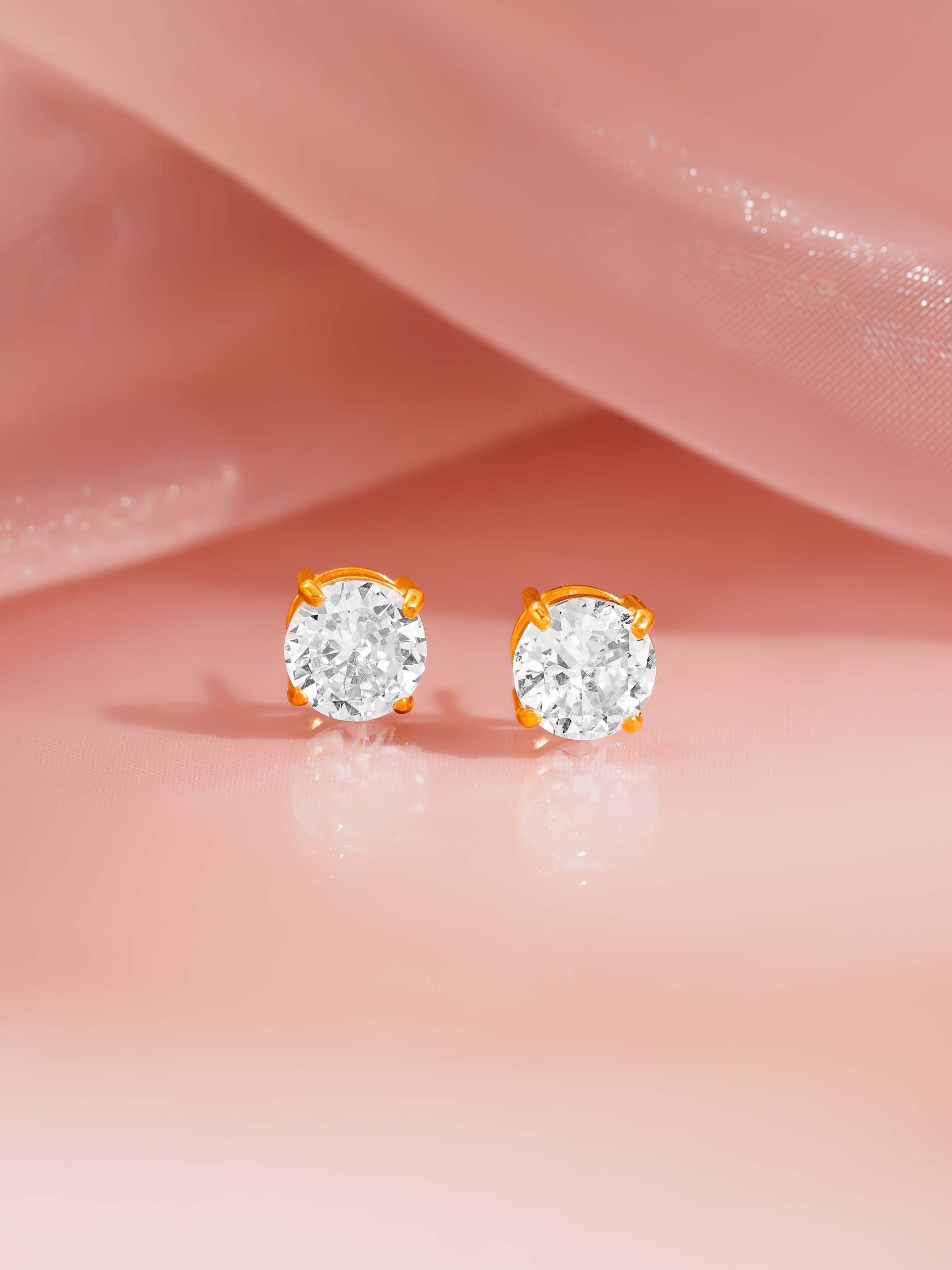 18K Gold Plated Round Crystal Stud Earrings