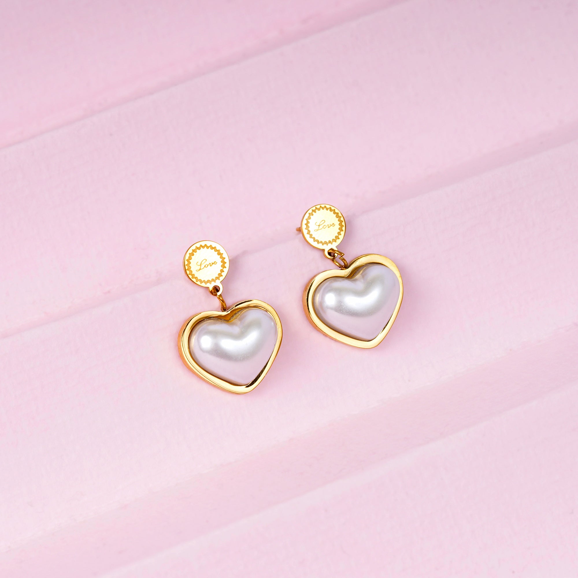 18K Gold Plated Pearl Love Heart Hoop Earrings
