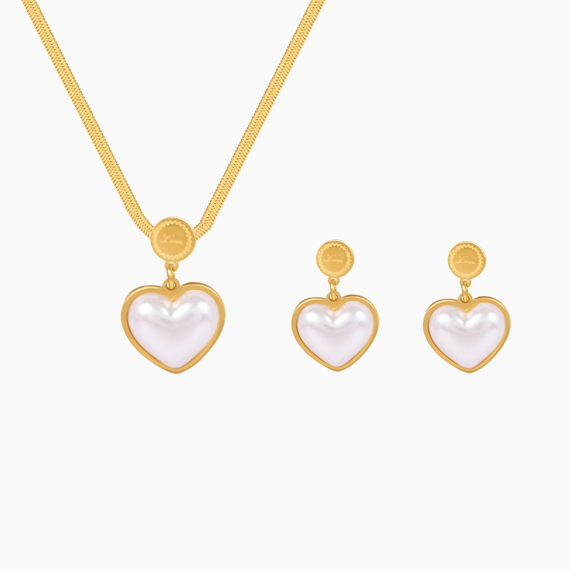 18K Gold Plated Heart Pearl Jewellery Set