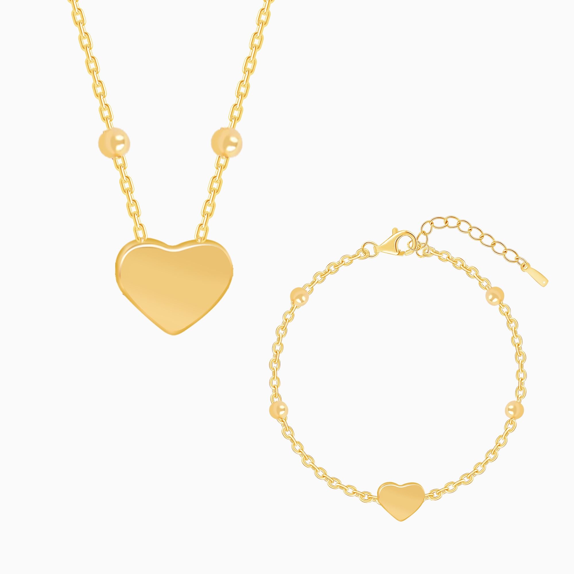 18K Gold Plated Beaded Chain Heart Jewellery Set