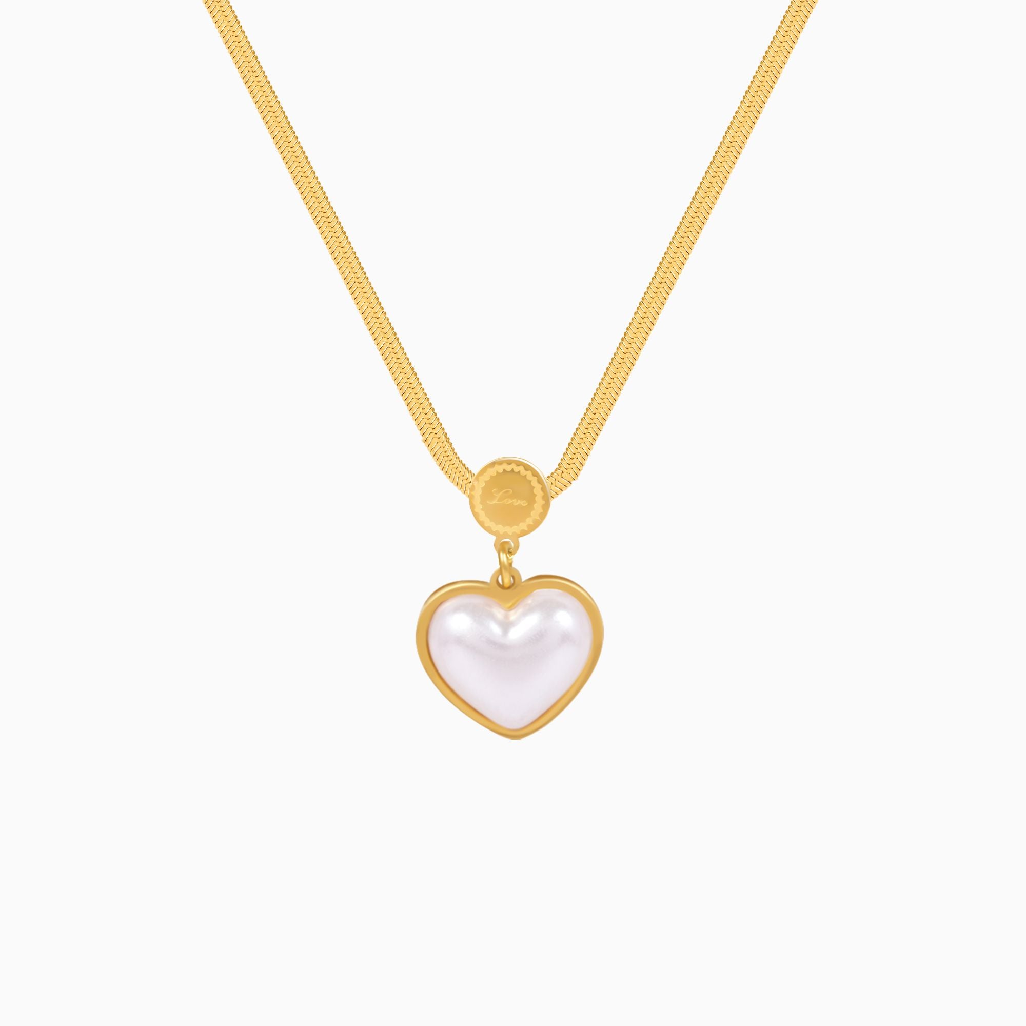18K Gold Plated Pearl Love Heart Pendant Necklace