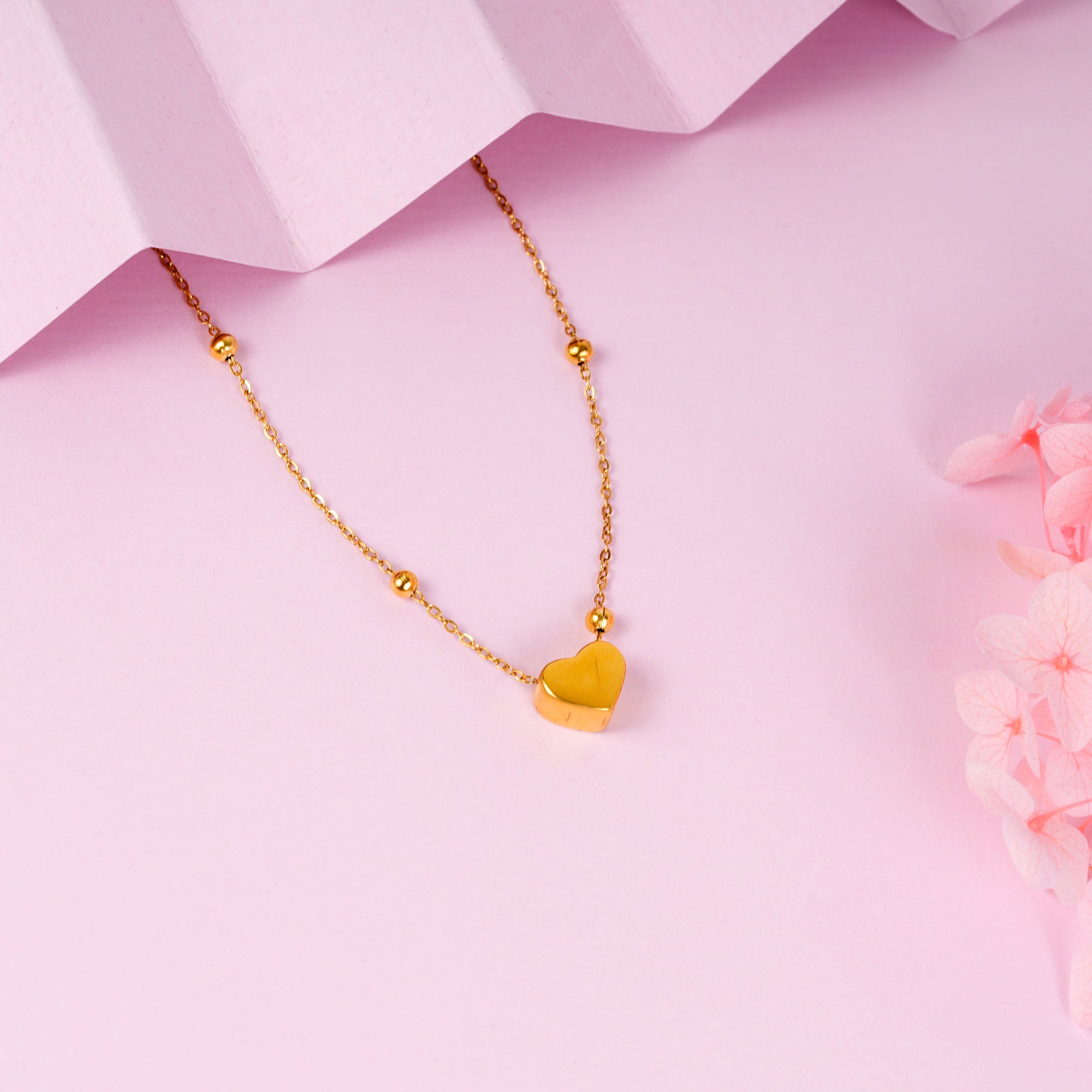 18K Gold Plated Heart Pendant Beaded Necklace