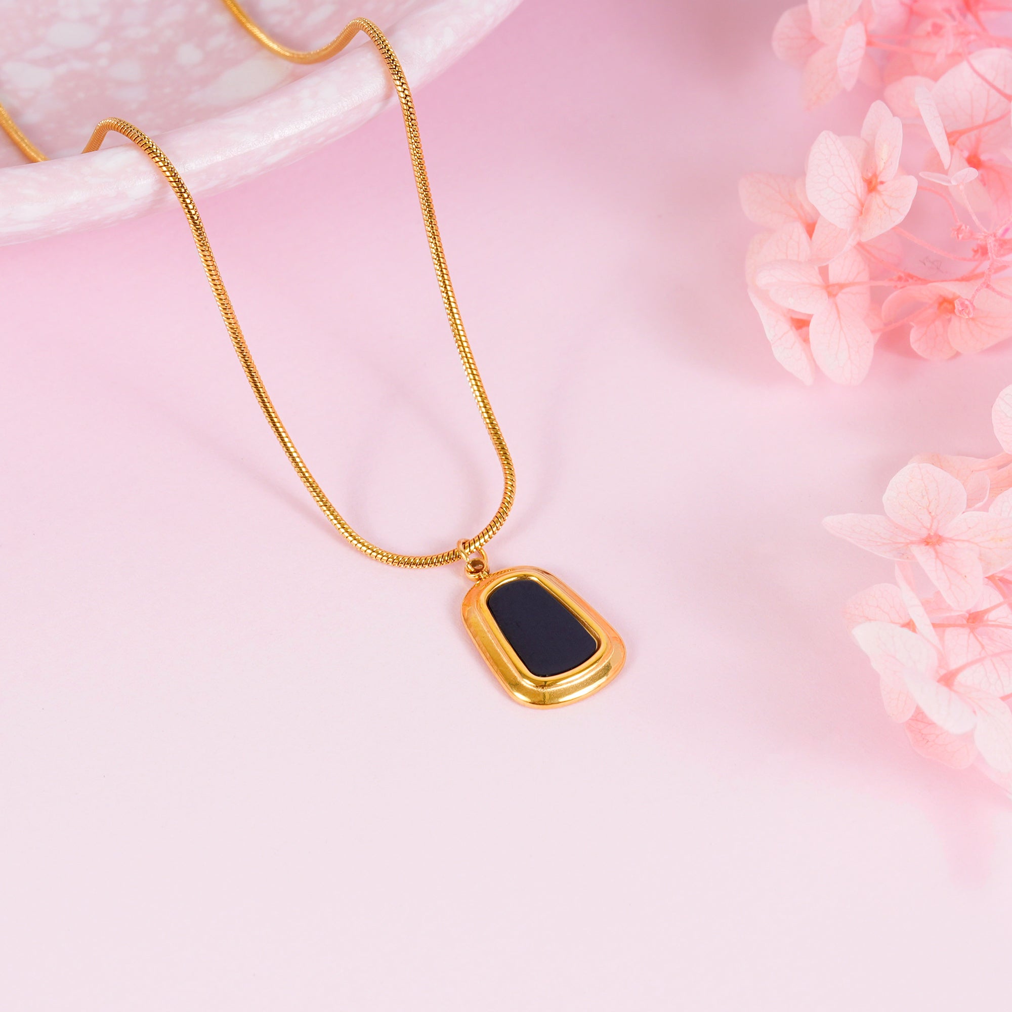 18K Gold Plated Black Onyx Necklace