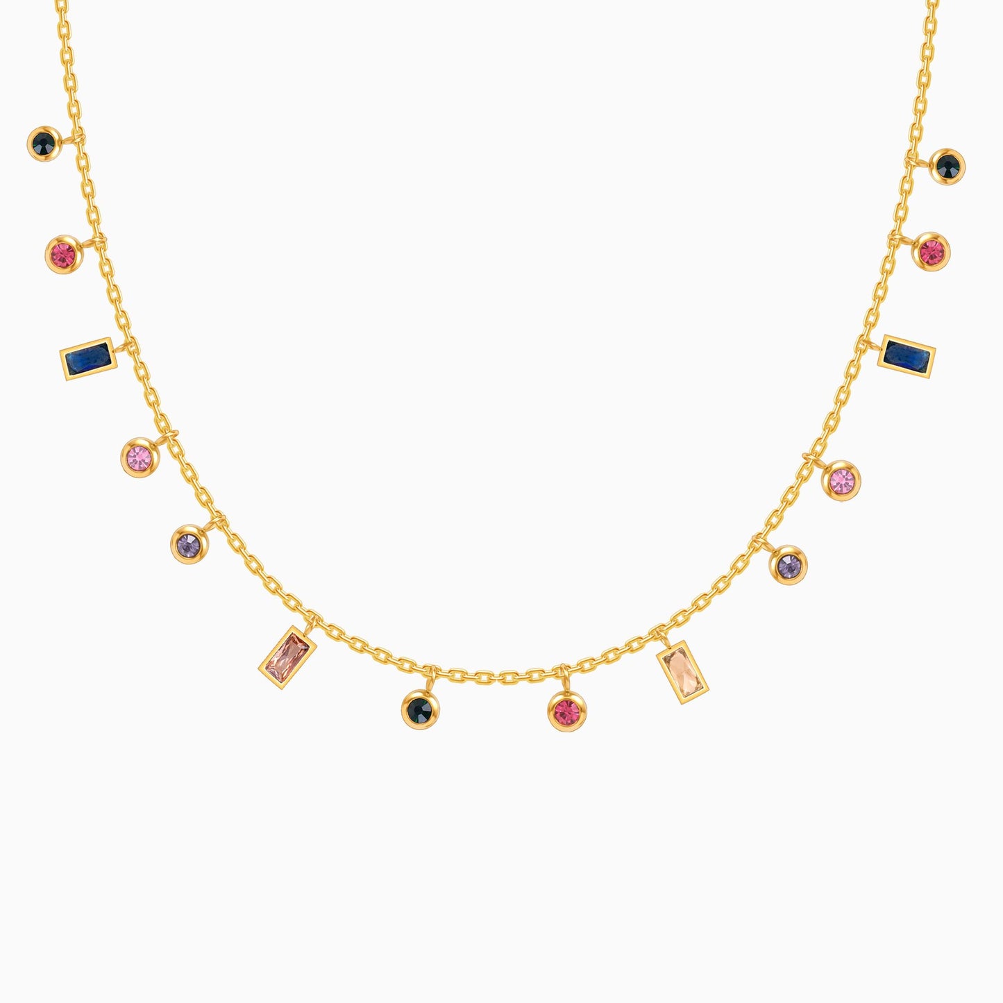 18K Gold Plated Golden Glow Multi-Color Charms Necklace