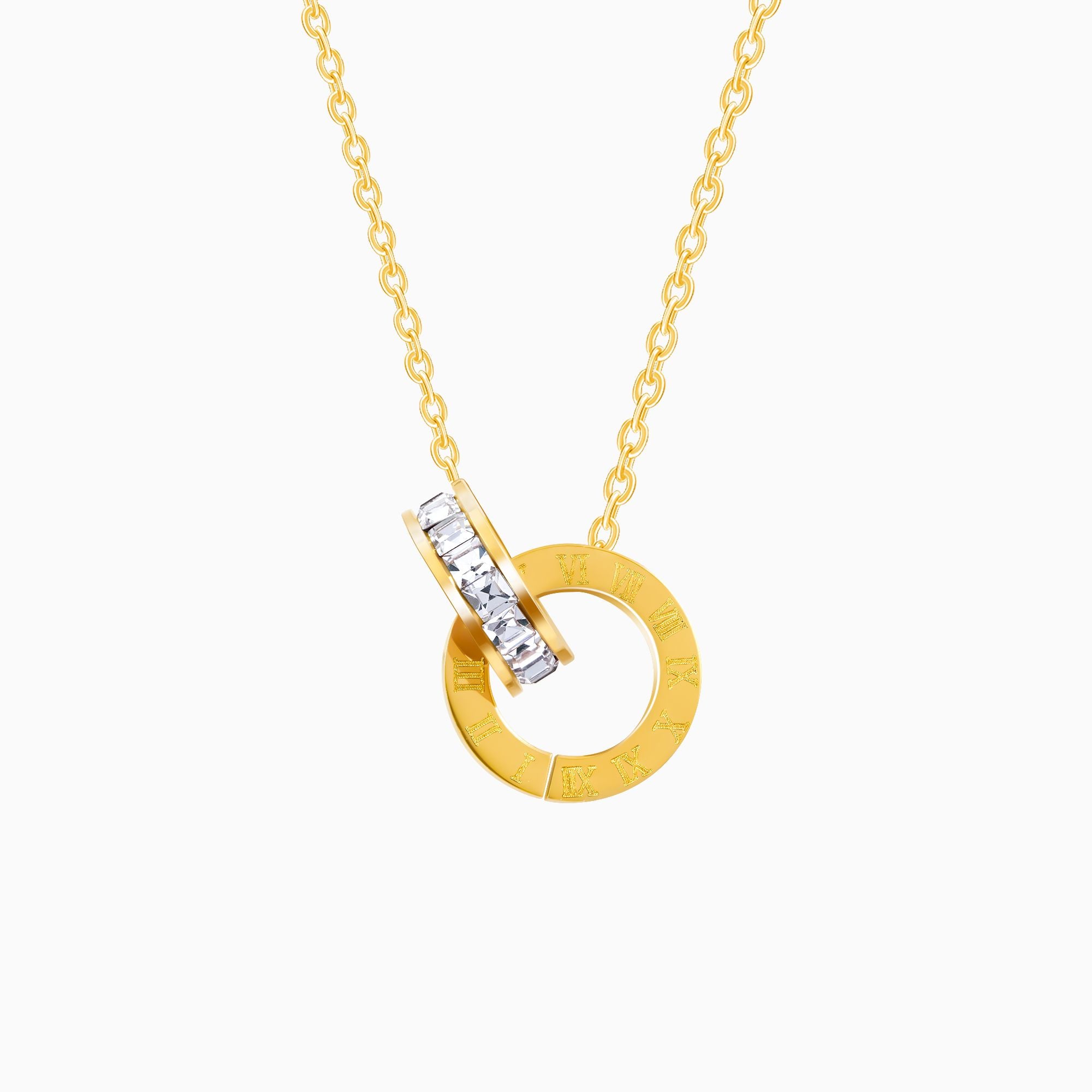 18K Gold Plated Athena Roman Numeral CZ Chain Necklace