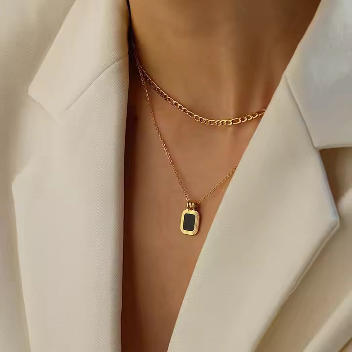 18K Gold Plated Black Onyx Double Layered Necklace