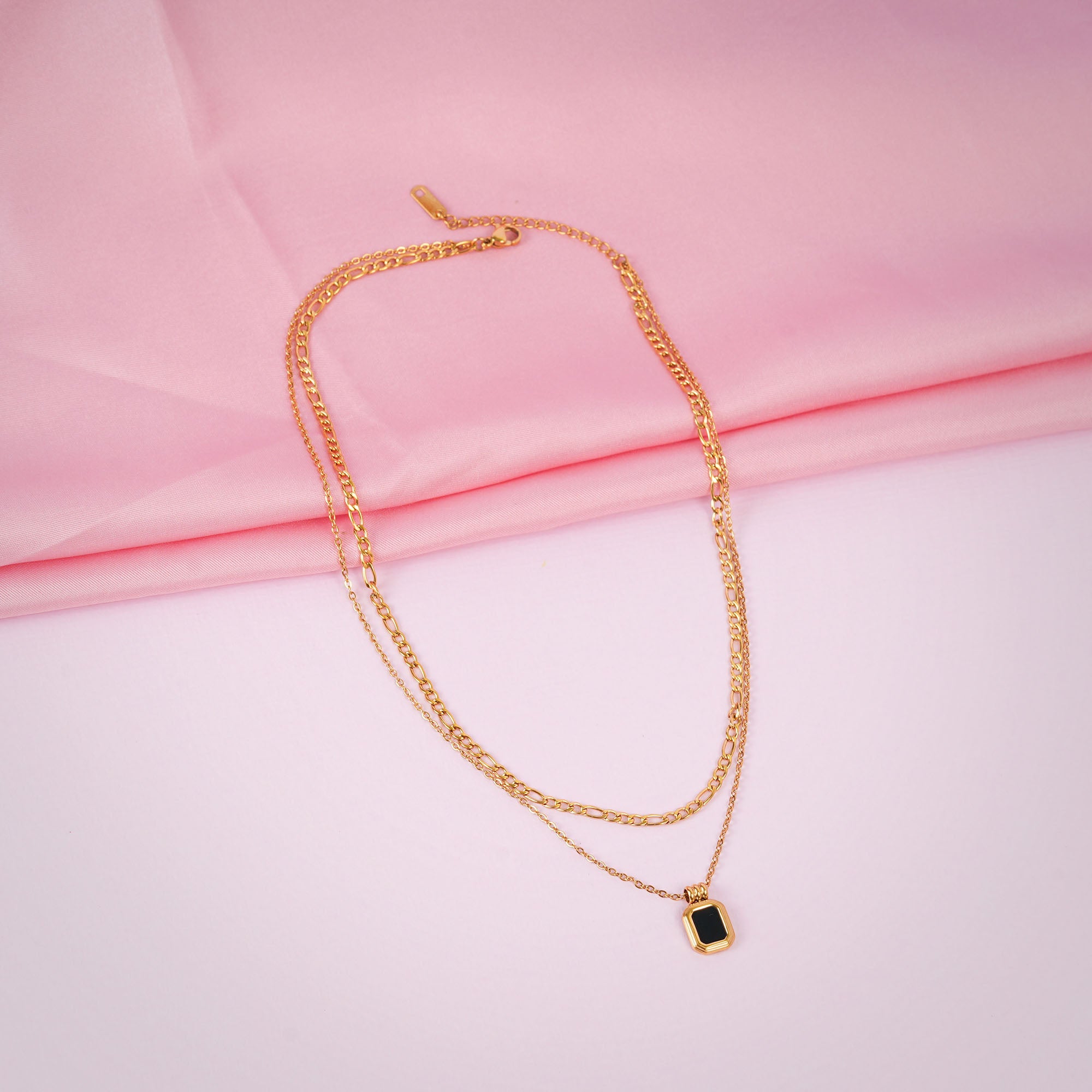 18K Gold Plated Black Onyx Double Layered Necklace