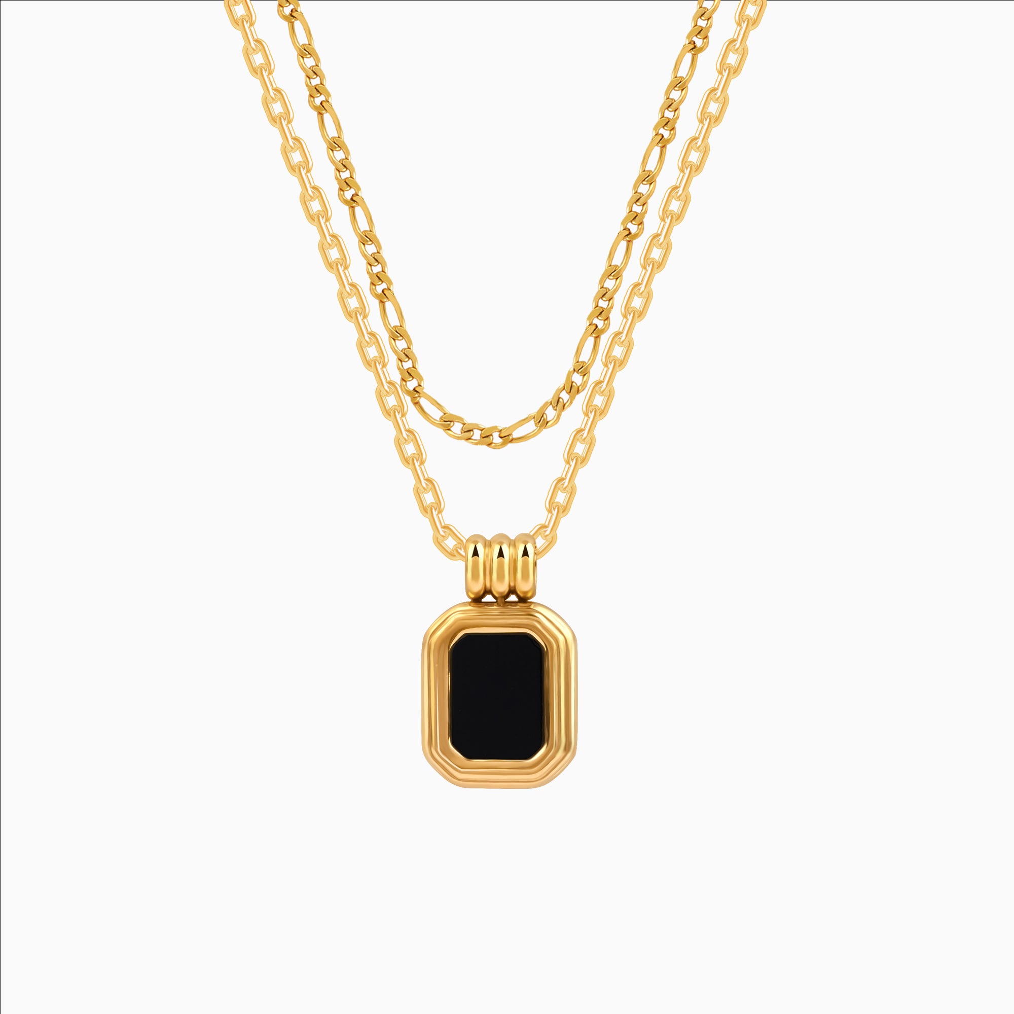 18K Gold Plated Black Onyx Double Layered Necklace